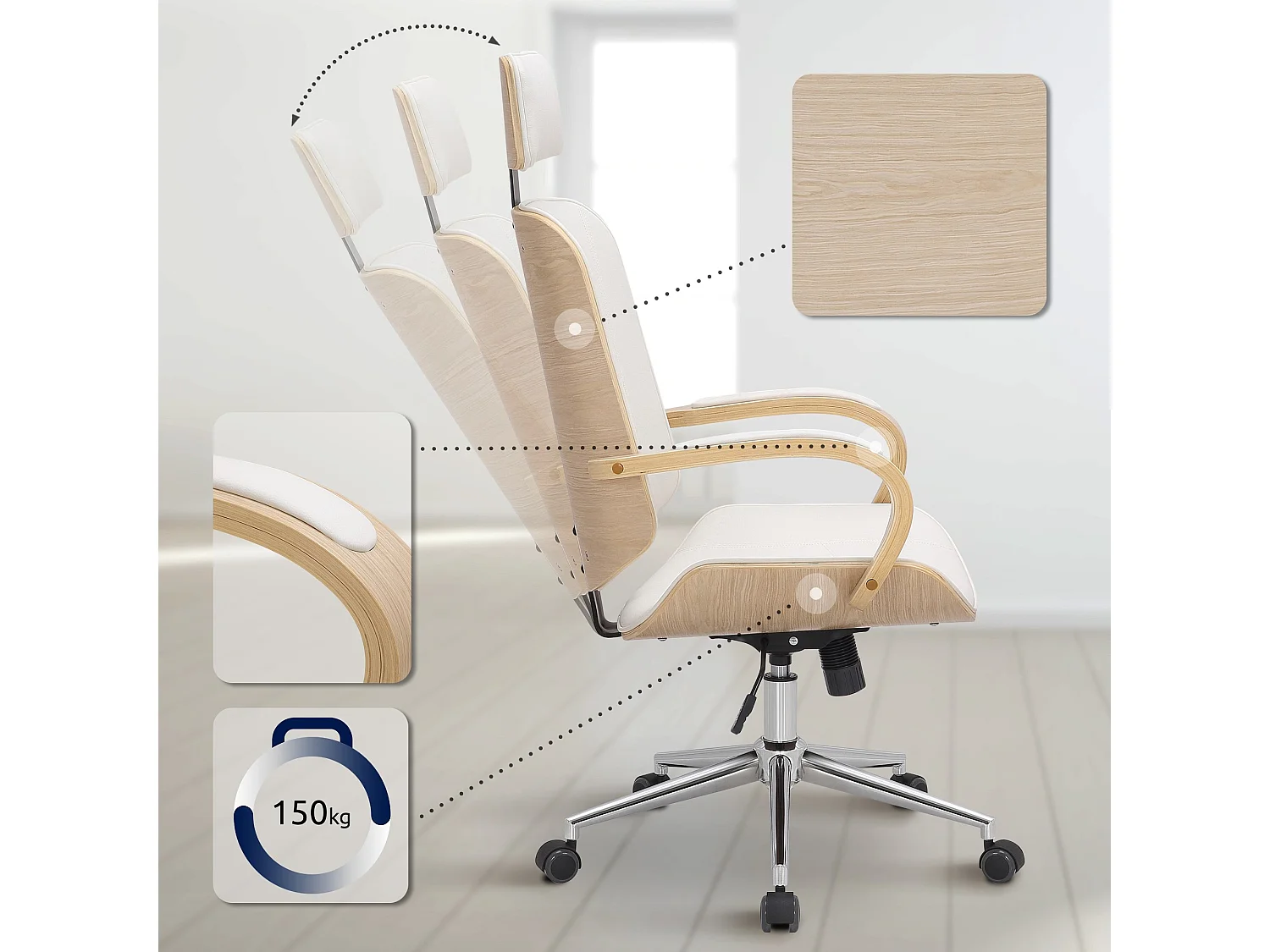 Chaise de bureau - Similicuir - Nature / Blanc - Dayton