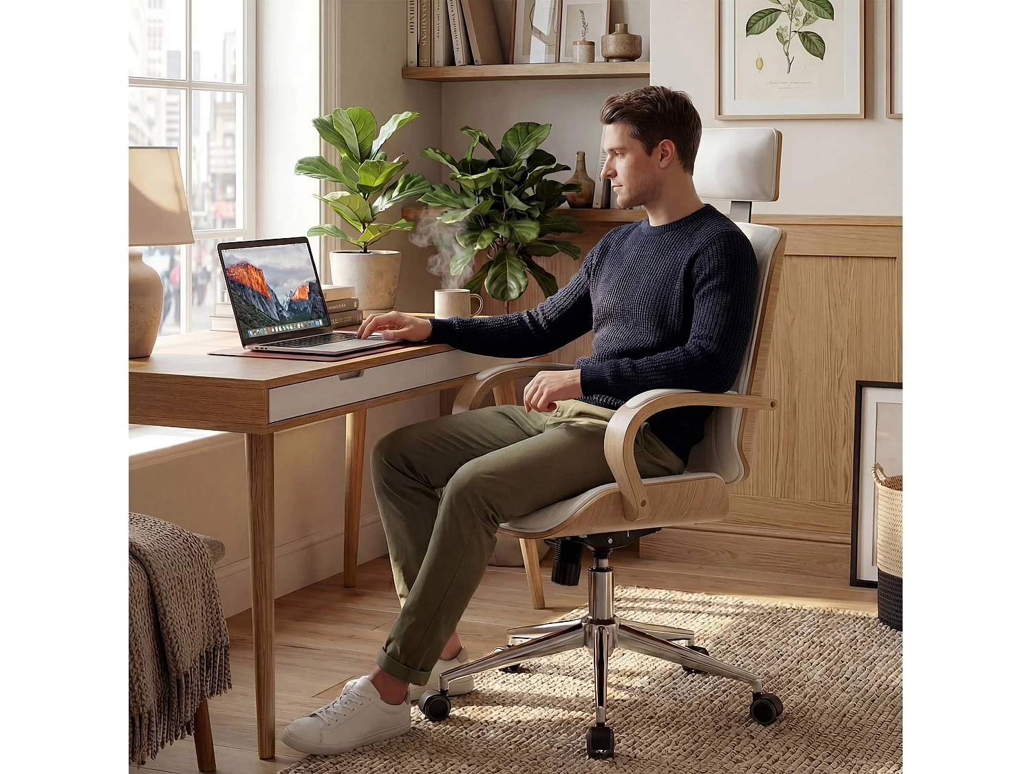 Bureaustoel - Kunstleer - natura/wit - Dayton