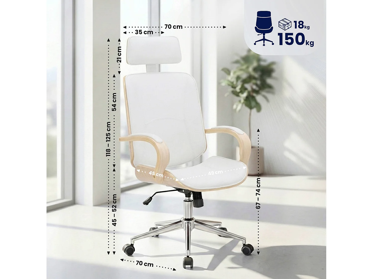 Chaise de bureau - Similicuir - Nature / Blanc - Dayton