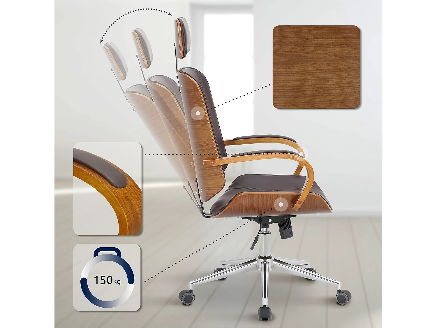 Chaise de bureau - Similicuir - Noyer / Marron - Dayton