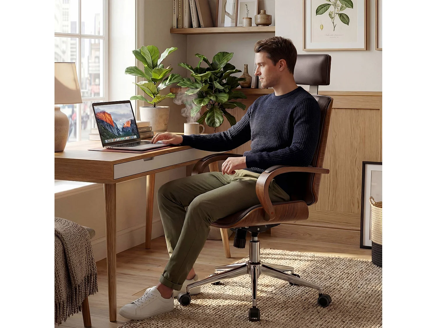 Bürostuhl - Kunstleder & edelstahl - walnuss/braun - Dayton