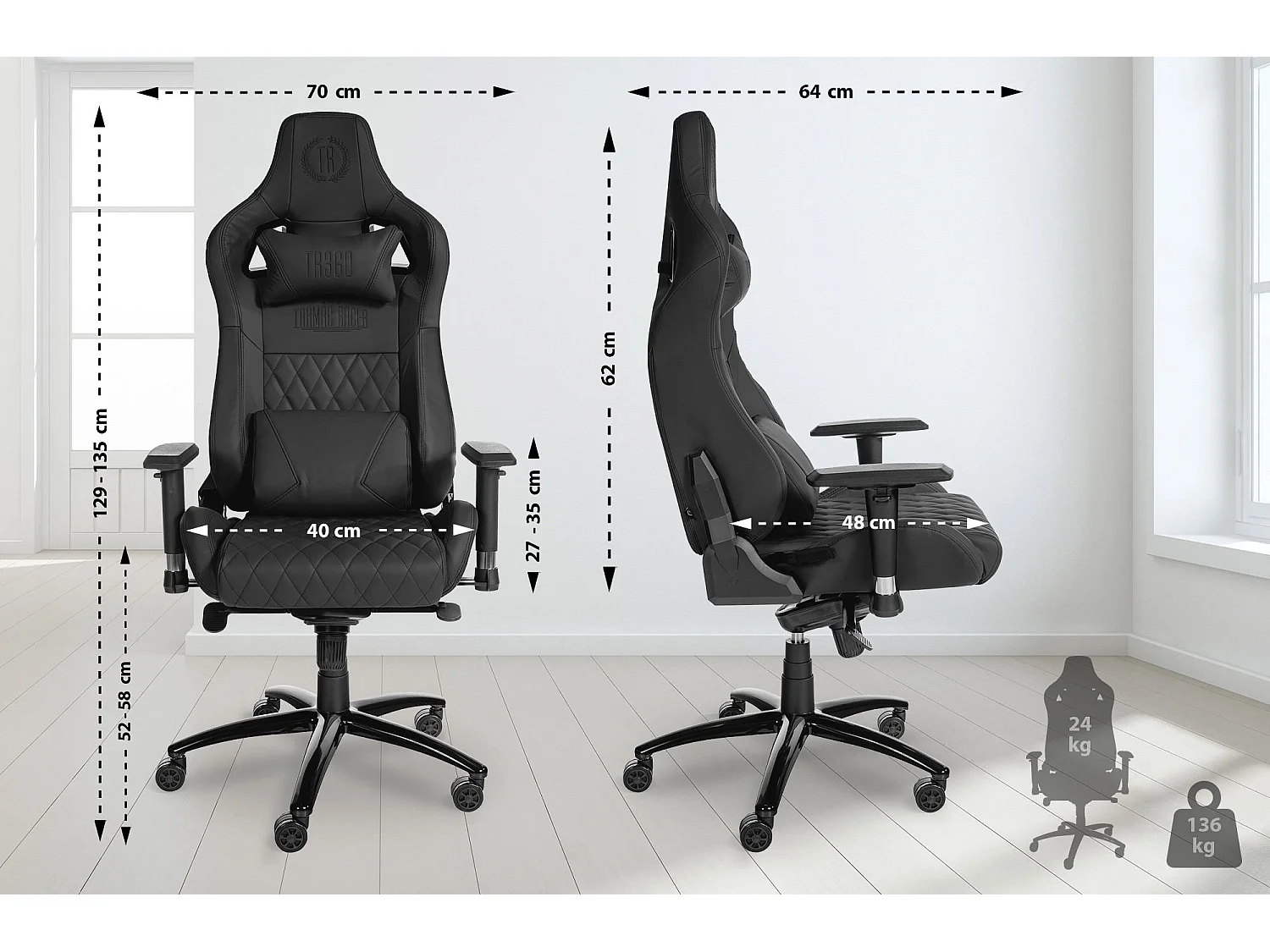 Chaise de bureau - Véritable cuir & Métal - Noir - Keren