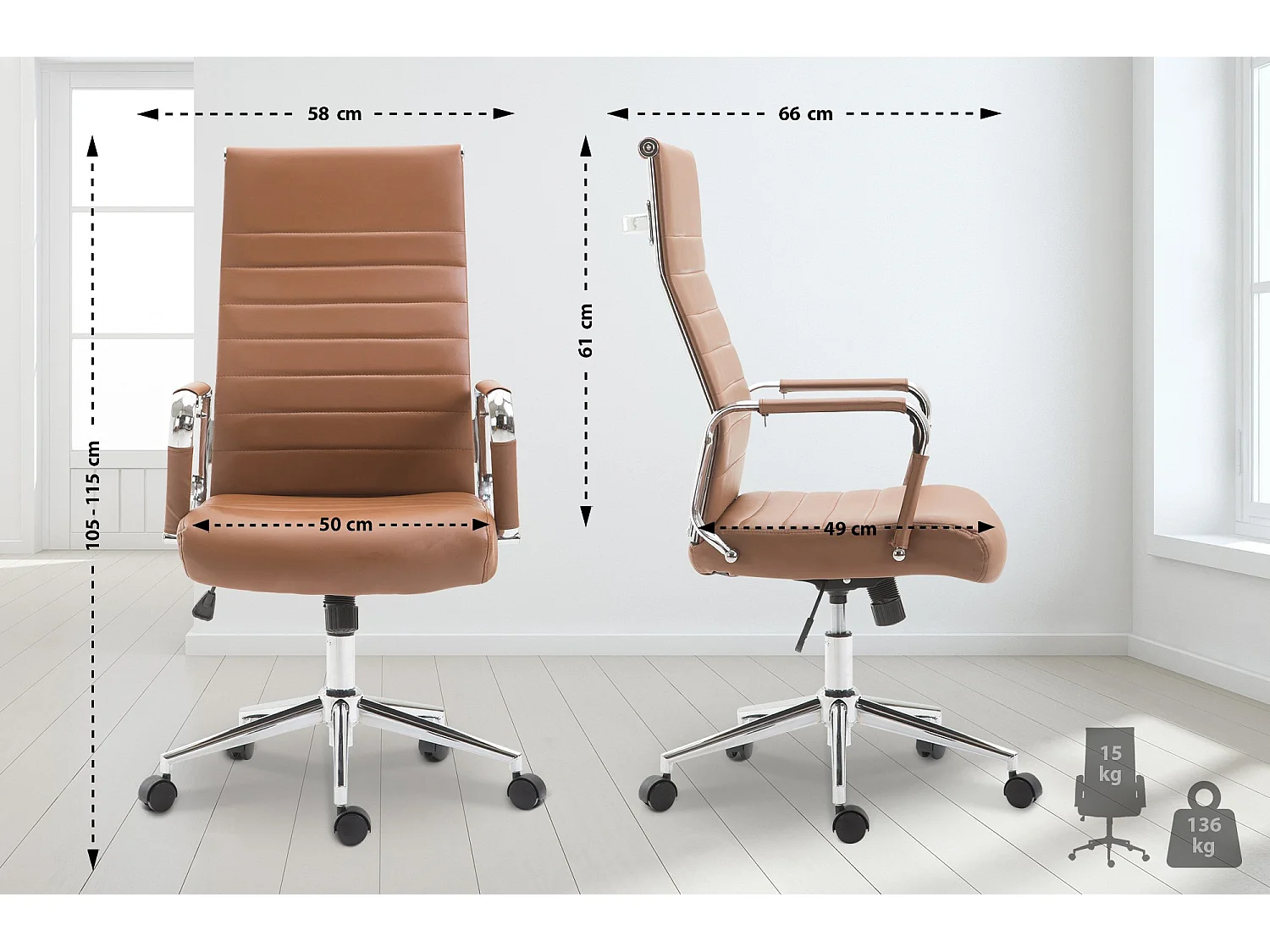 Chaise de bureau - Similicuir & Noyer - Marron clair - Kolumbus