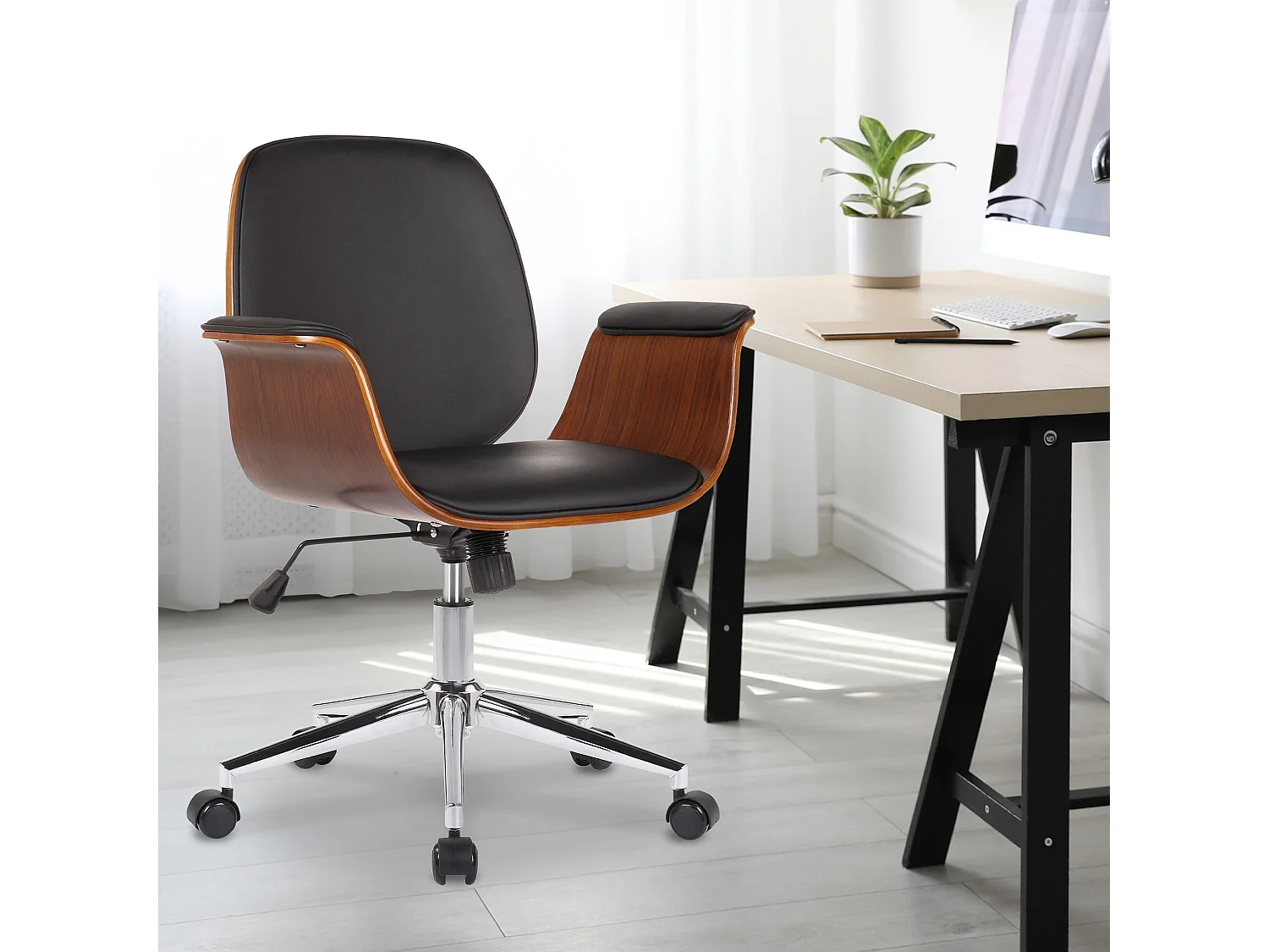 Chaise de bureau - Bois & Métal - Noyer / Noir - Kemberg