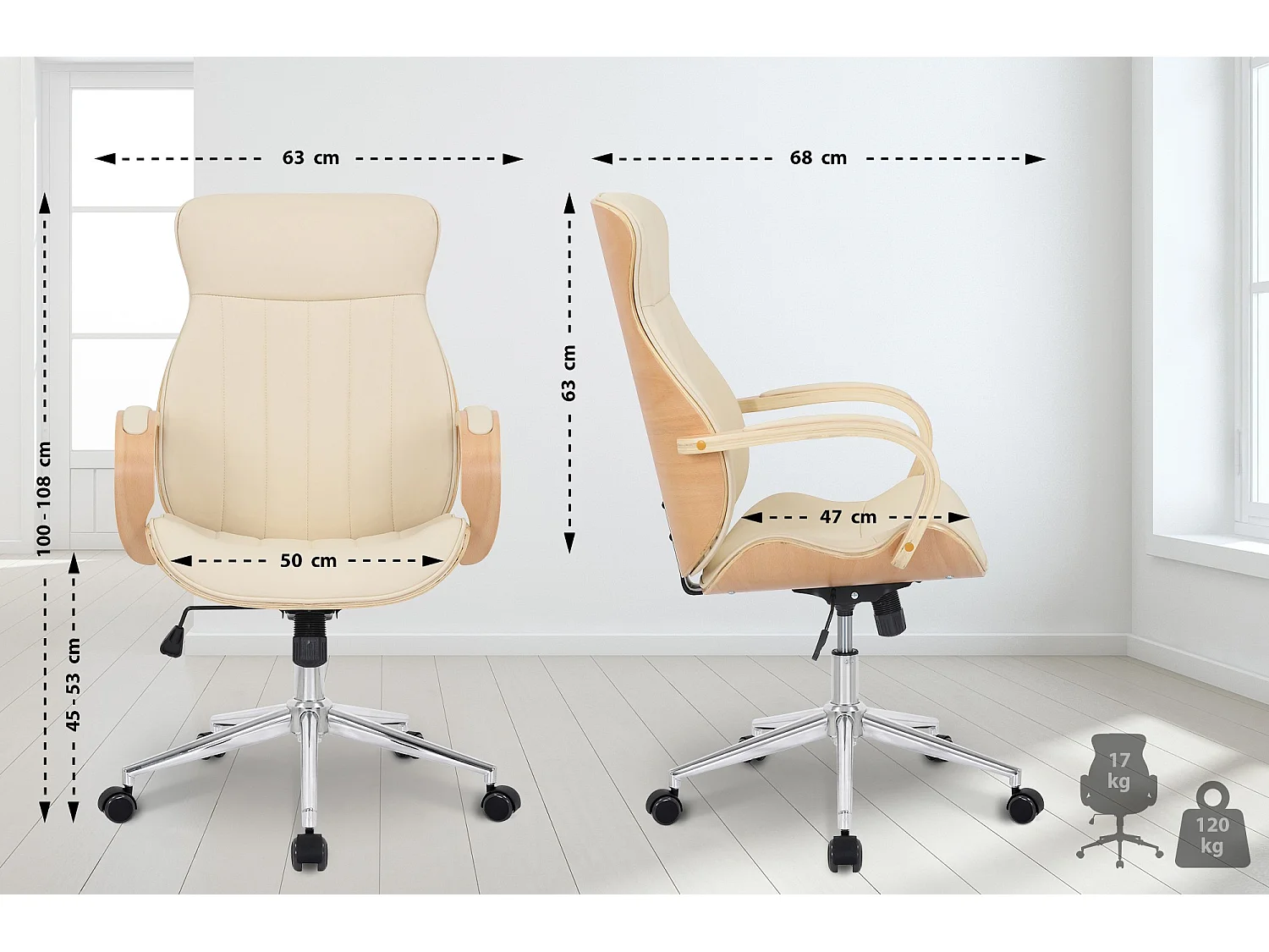 Chaise de bureau - Similicuir & Nature - Nature / Crème - Melilla