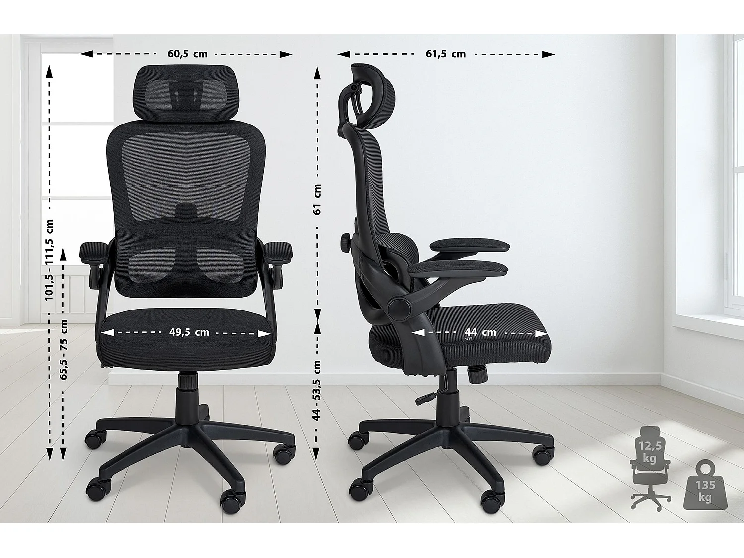 Chaise de bureau - Microfibre - Noir - Garston