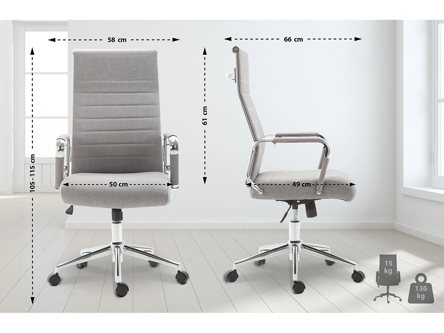 Chaise de bureau - Tissu & Noyer - Gris - Kolumbus