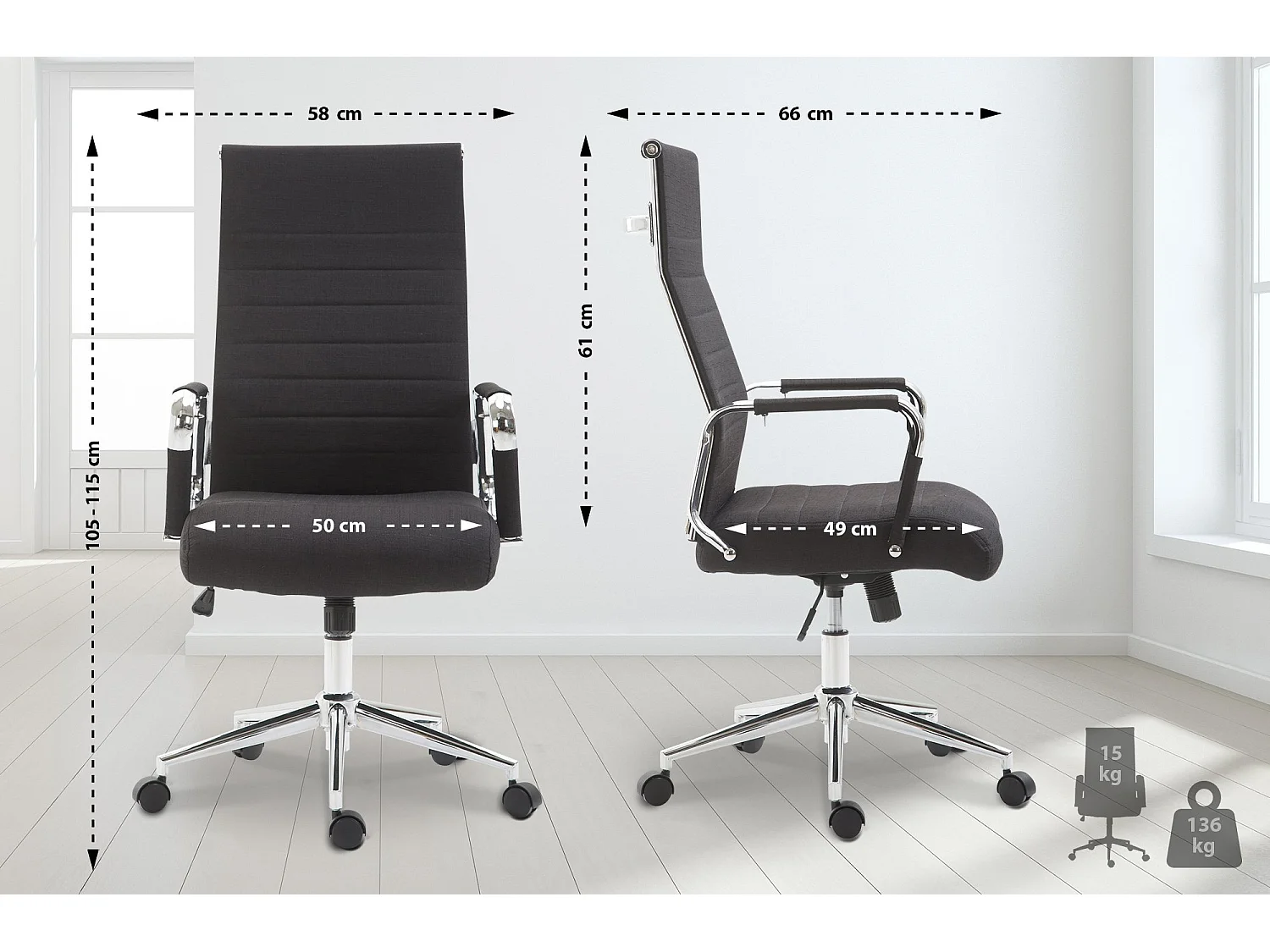 Chaise de bureau - Tissu & Noyer - Noir - Kolumbus