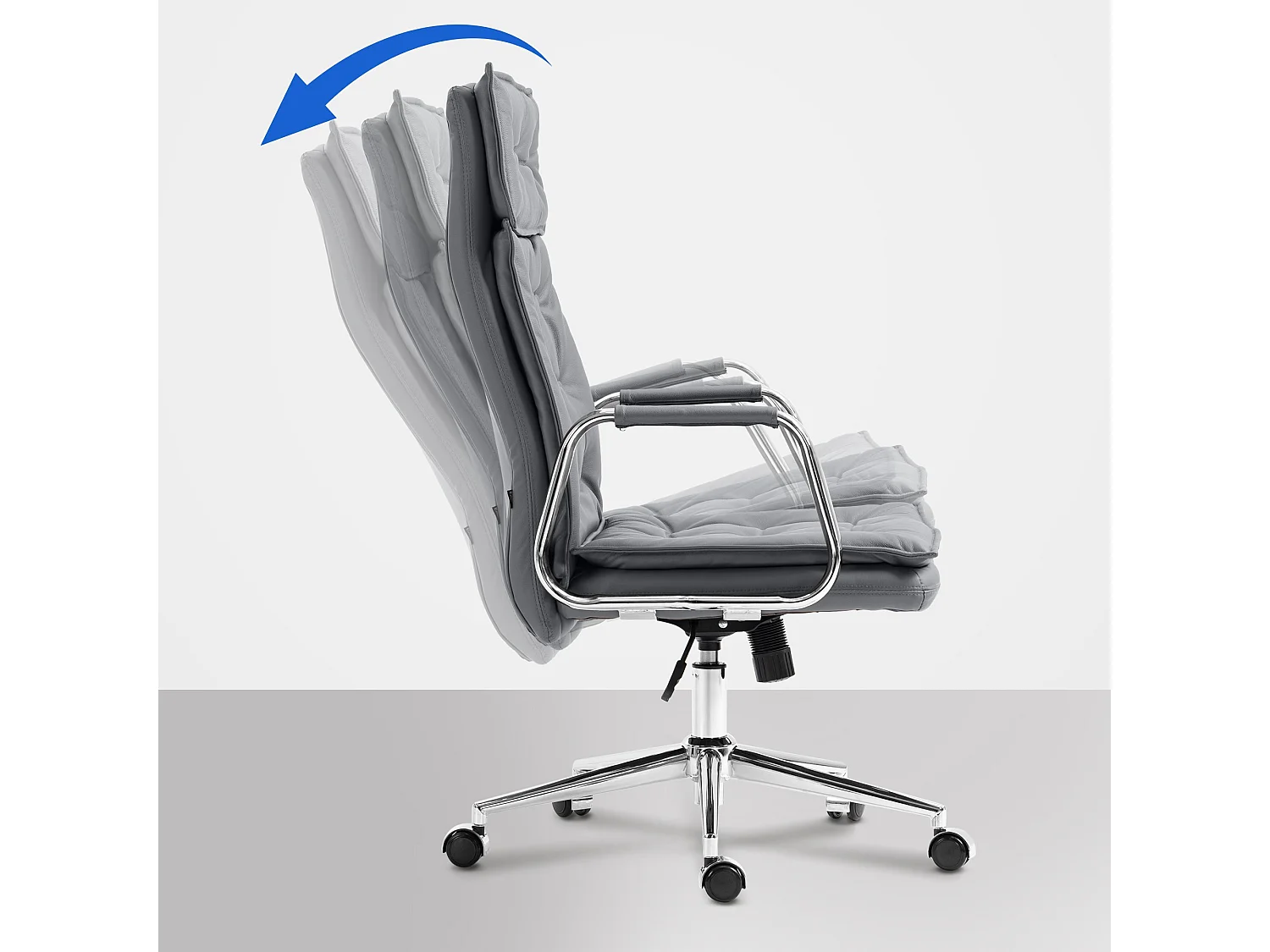 Chaise de bureau - Véritable cuir & Métal chromé - Gris - Sotira