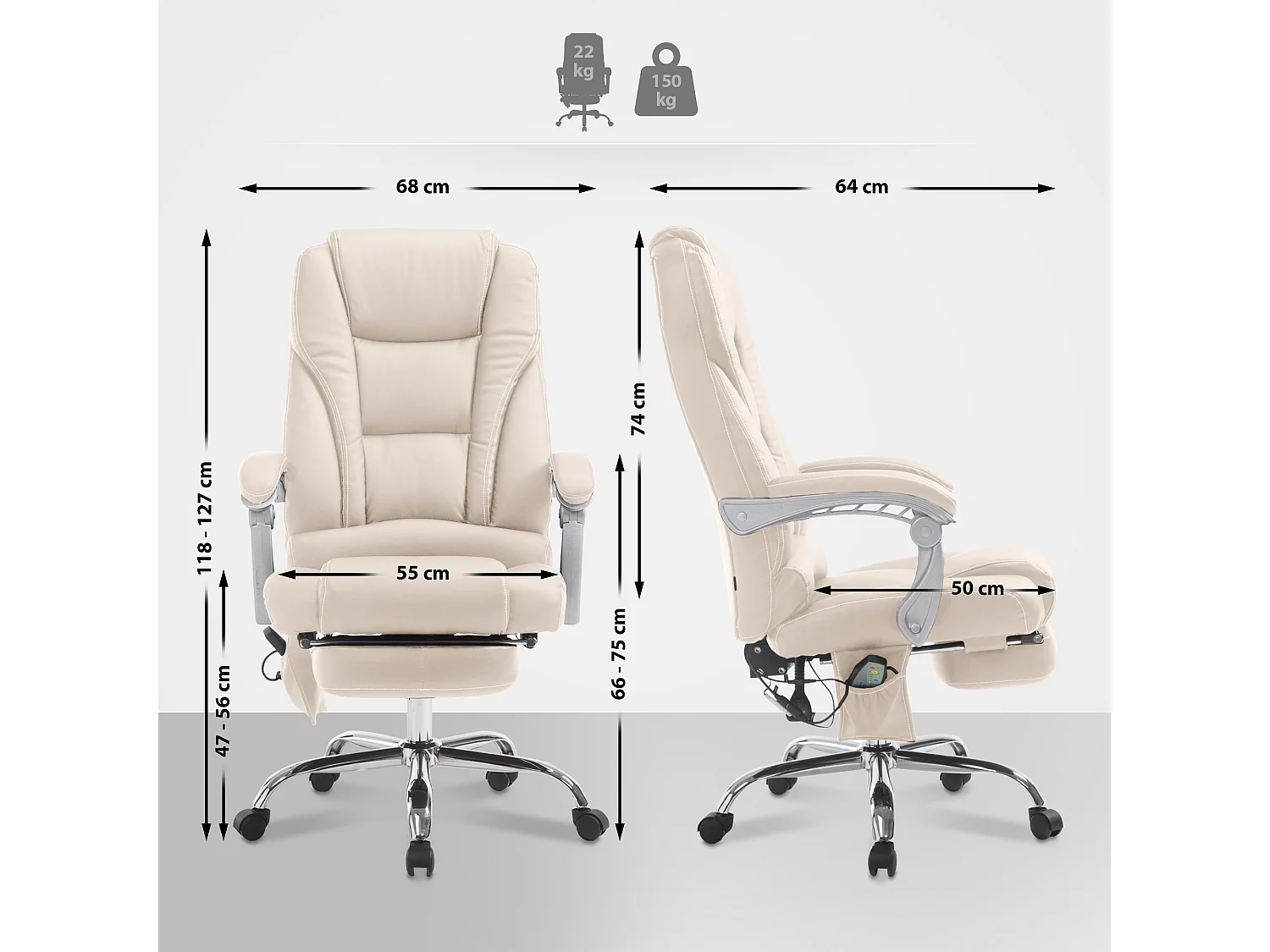 Bureaustoel - Kunstleer & Metaal in chroomoptiek - creme - Pacific