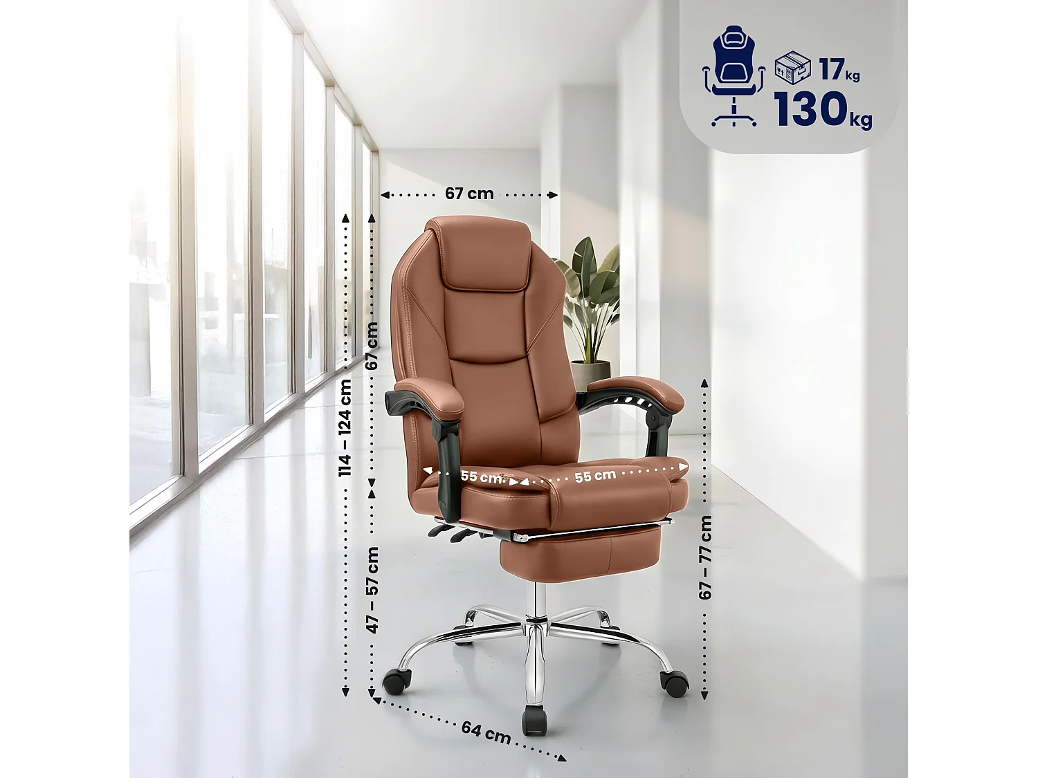 Chaise de bureau - Similicuir - Marron clair - Castle