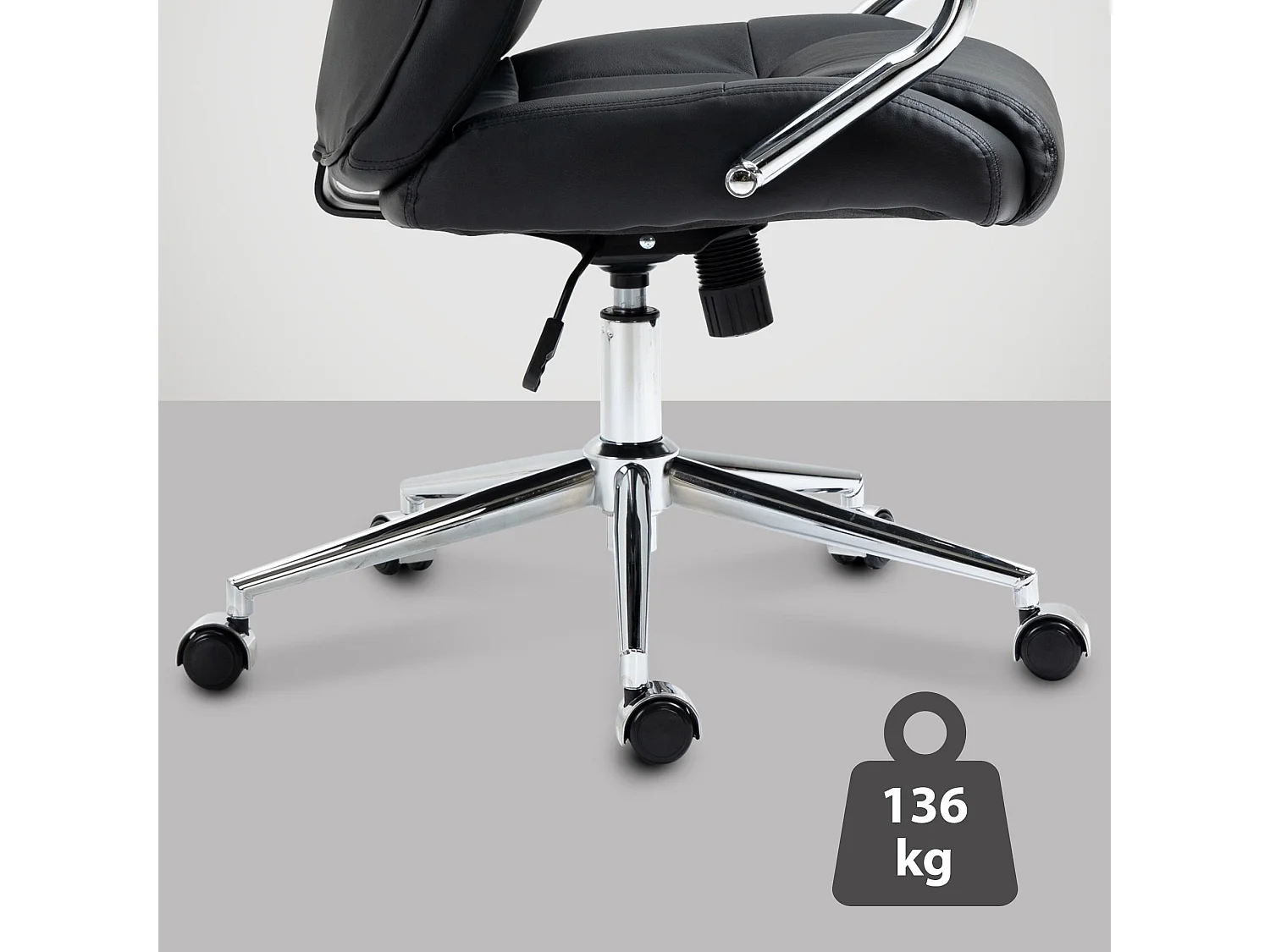 Chaise de bureau - Véritable cuir & Blanc - Noir - Salford