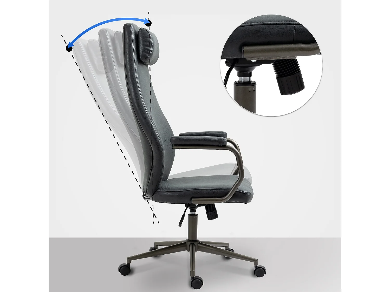 Chaise de bureau - Similicuir & Métal noir mat - Noir antique - Pocatello