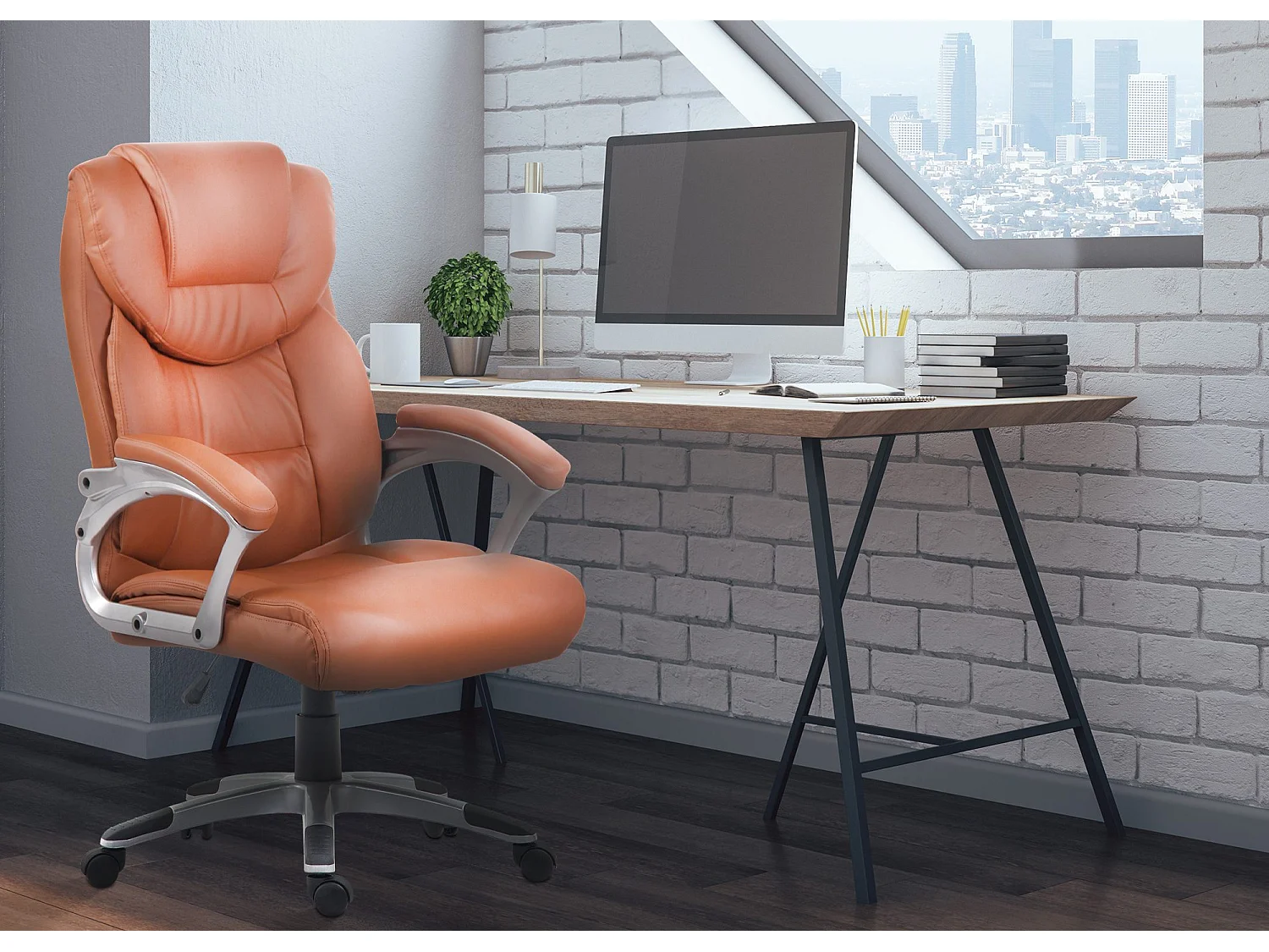 Cadeira de escritório em imitação de pele Texas V2 marrom claro