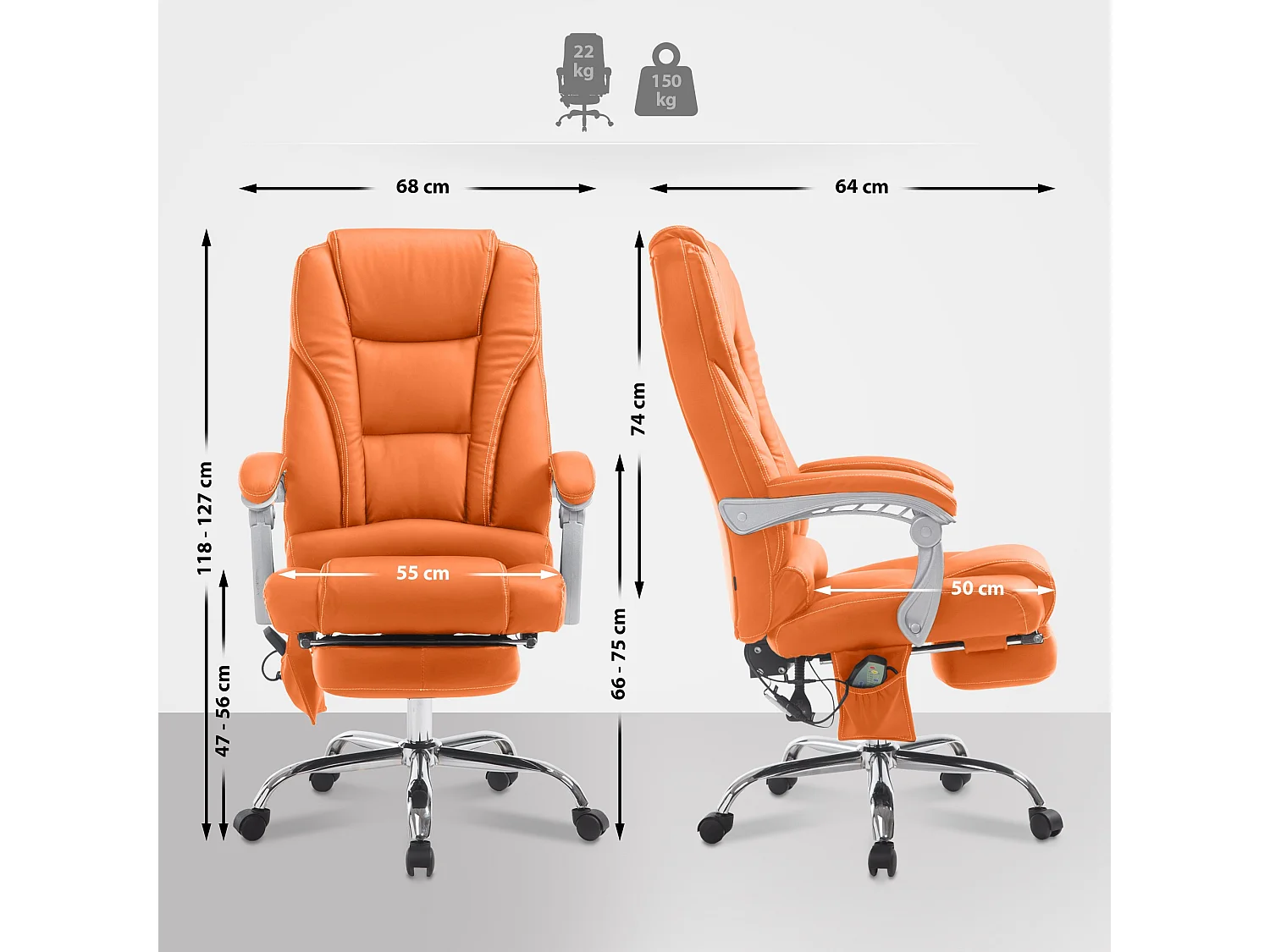 Chaise de bureau - Similicuir & Métal chromé - Orange - Pacific