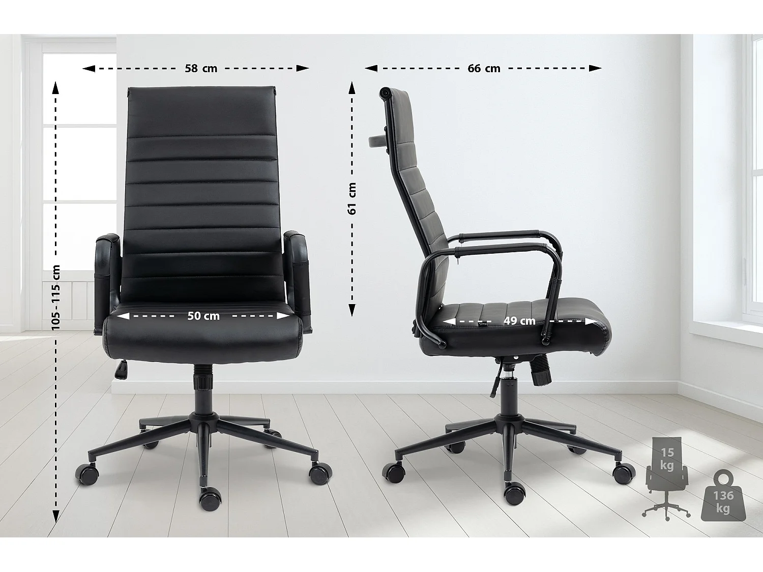 Chaise de bureau - Similicuir - Noir / Noir - Kolumbus