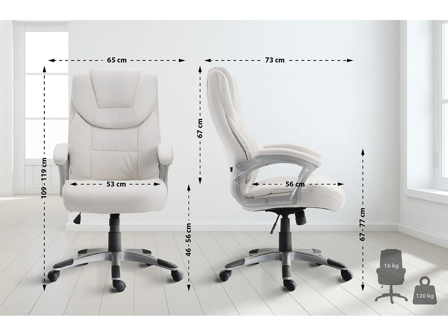 Chaise de bureau - Similicuir & Nature - Blanc - Texas V2