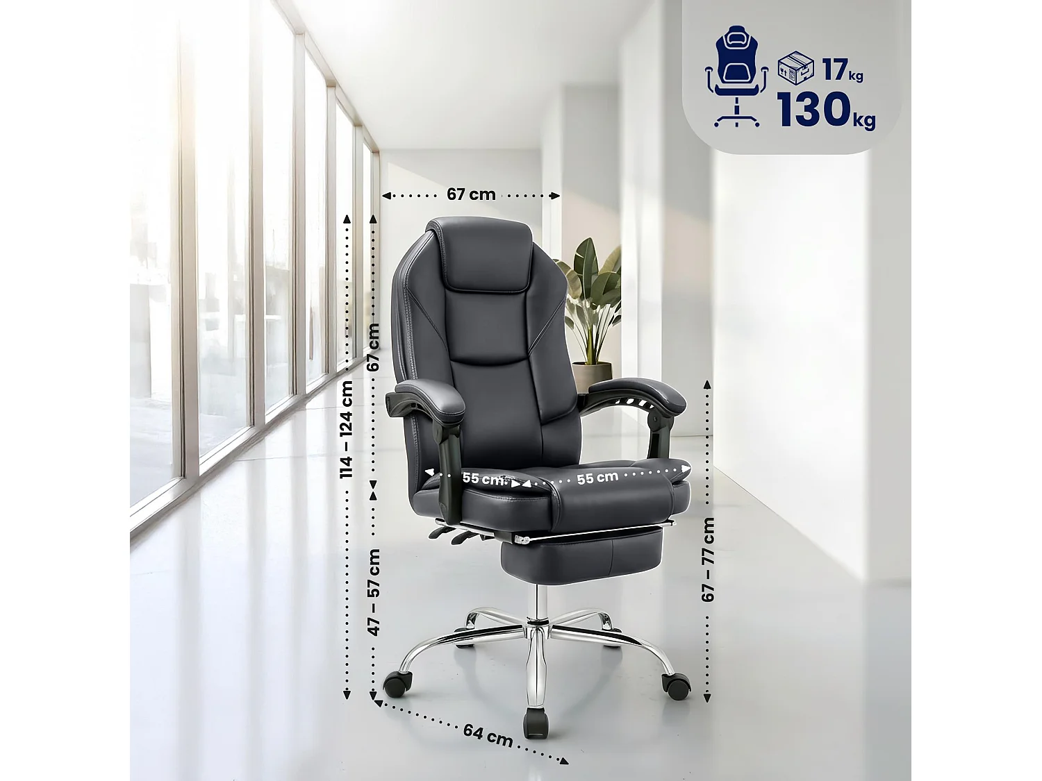 Chaise de bureau - Similicuir & Acier inoxydable - Noir - Castle