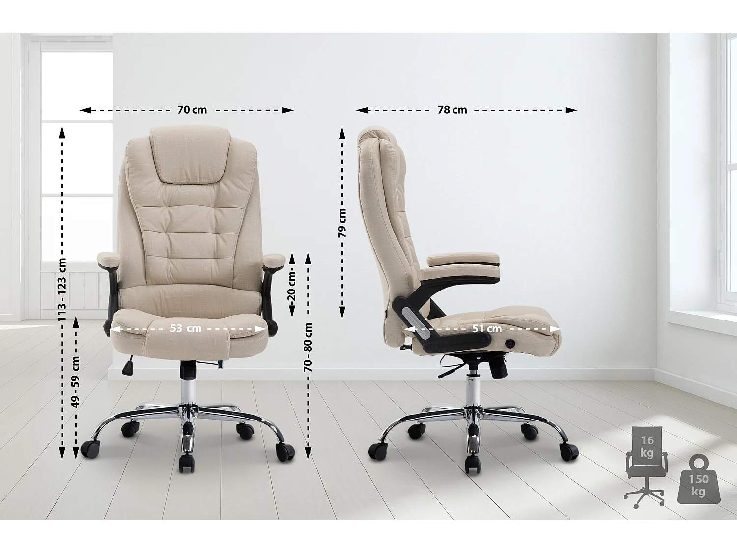 Chaise de bureau - Tissu & Nature - Crème - Thor