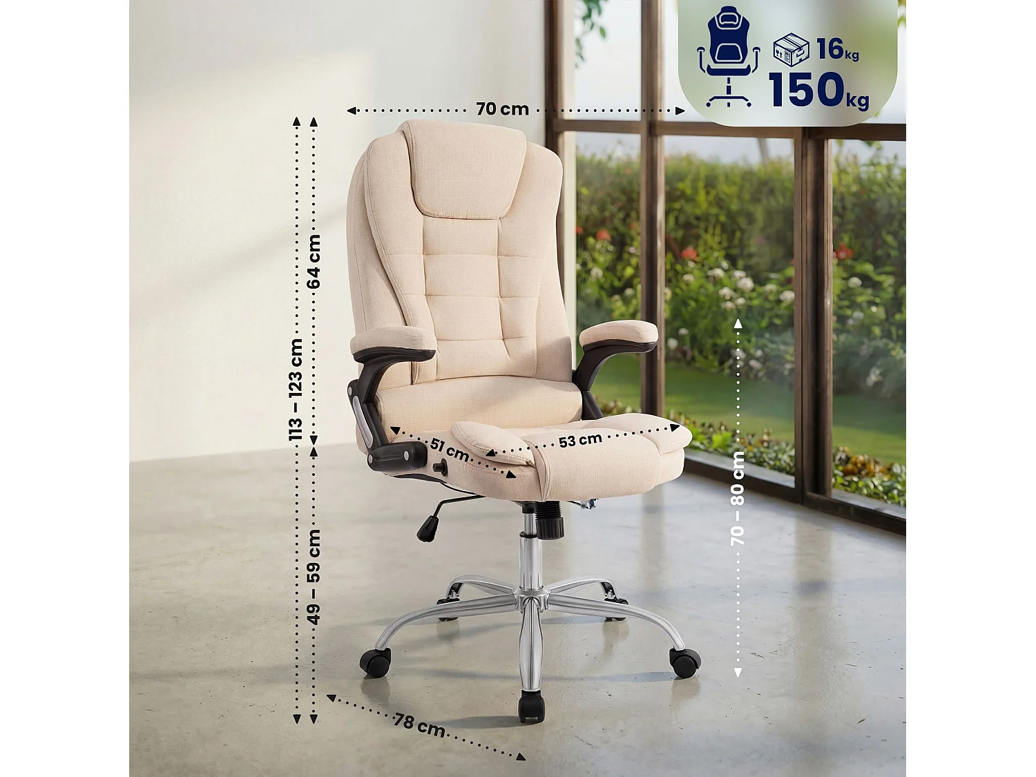 Chaise de bureau - Tissu - Crème - Thor