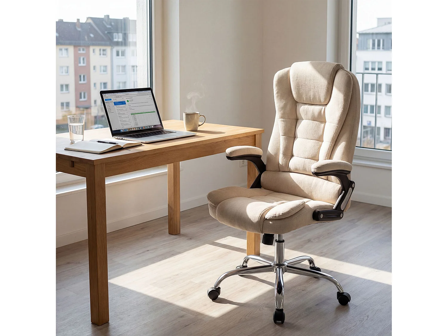 Chaise de bureau - Tissu - Crème - Thor