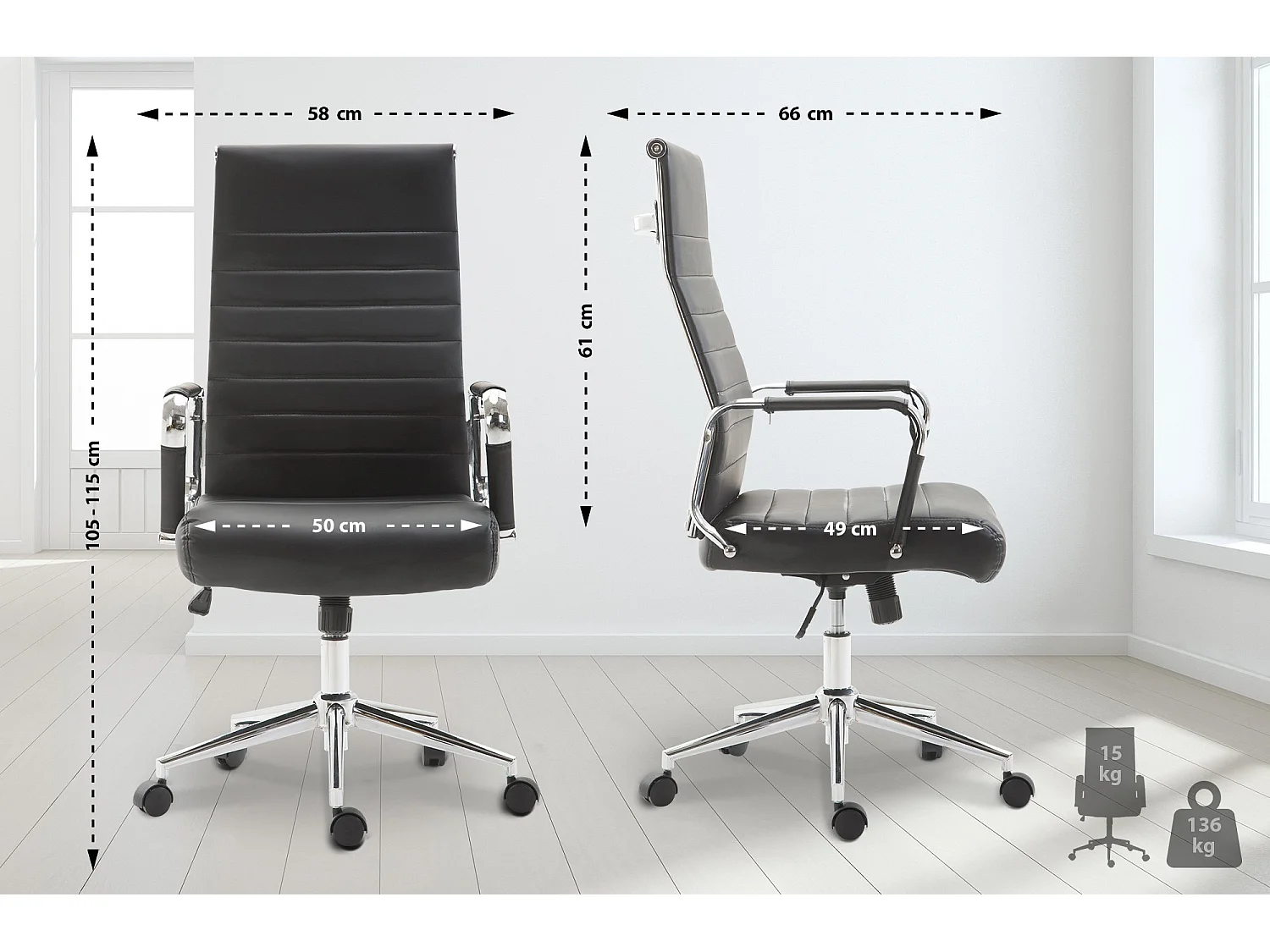 Chaise de bureau - Similicuir & Noyer - Noir - Kolumbus