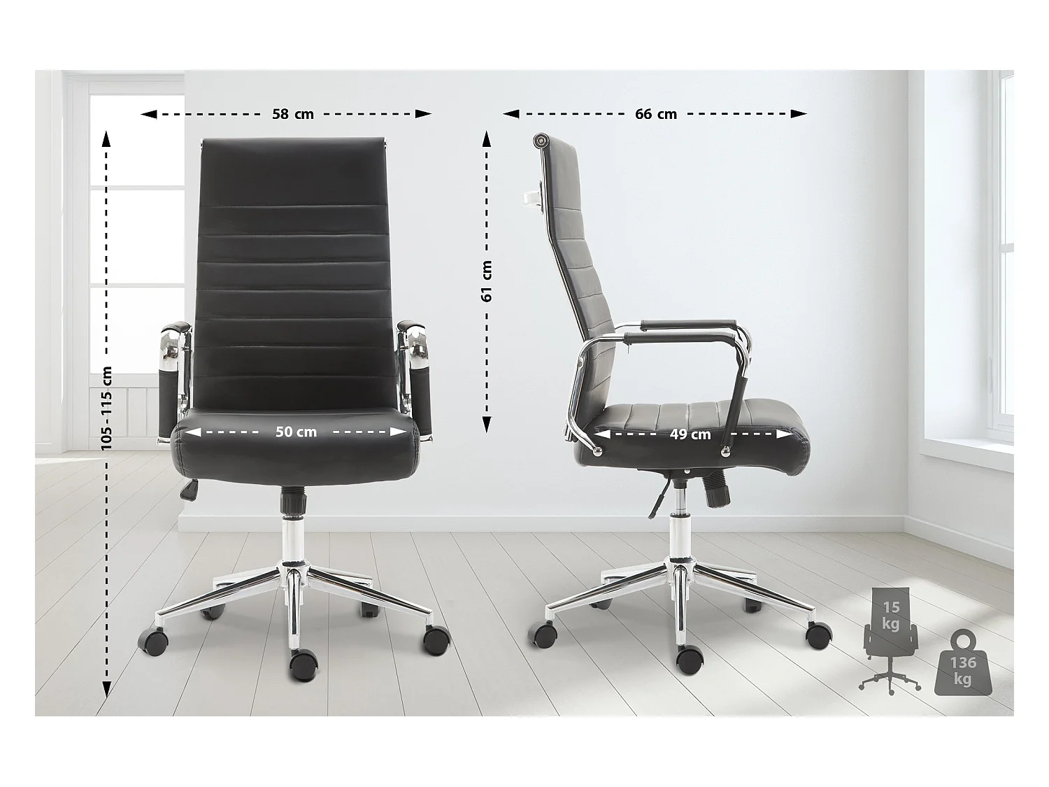 Bureaustoel - Kunstleer & walnoot - zwart - Kolumbus