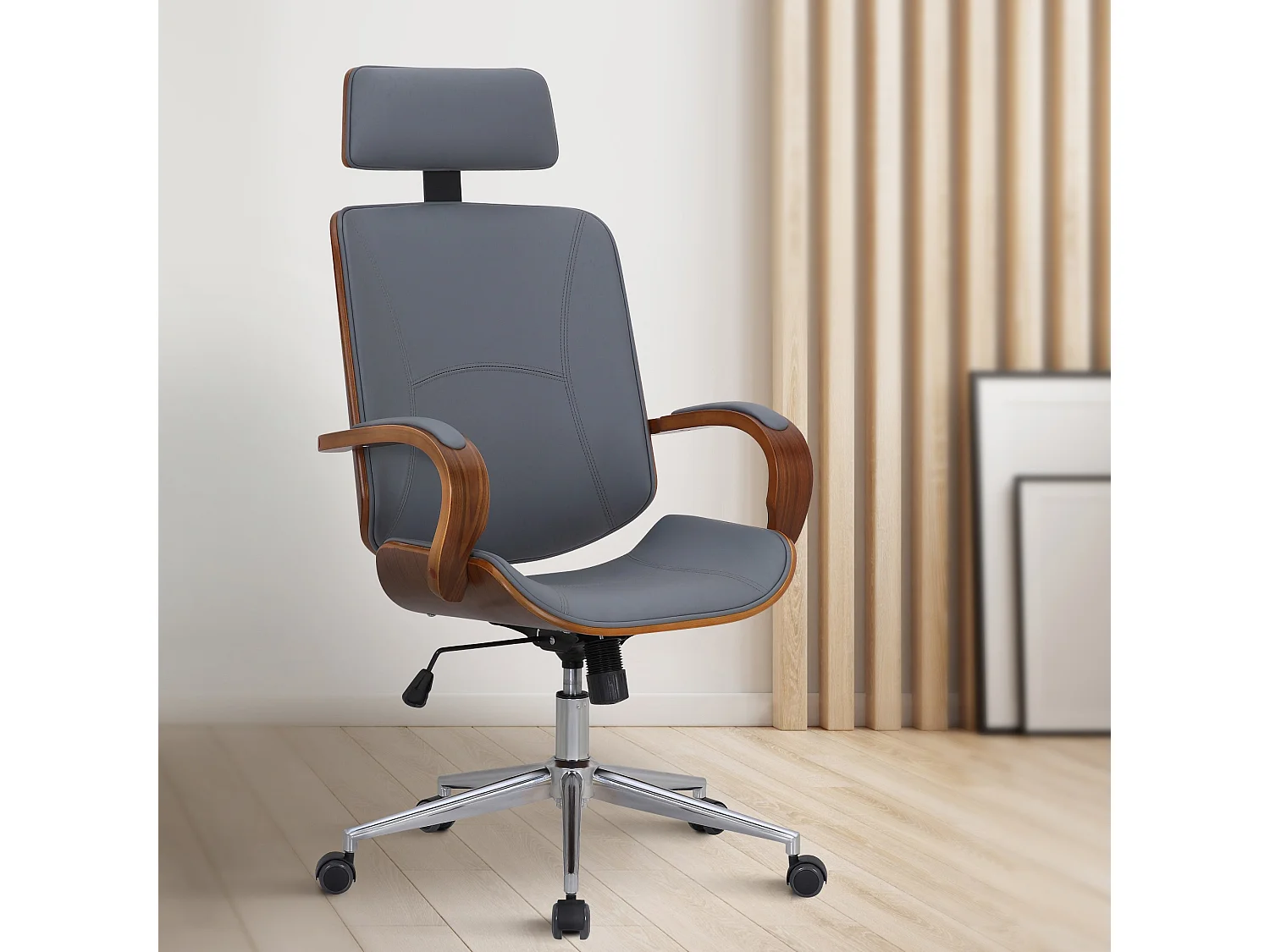 Chaise de bureau - Similicuir - Noyer / Gris - Dayton