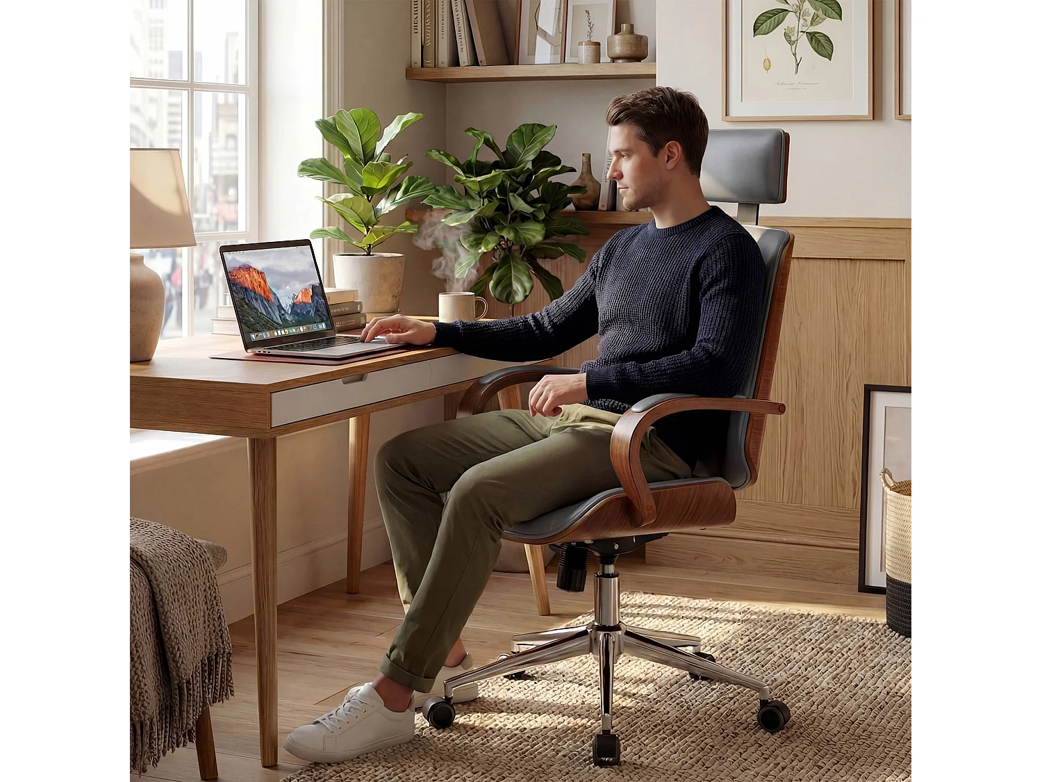 Chaise de bureau - Similicuir - Noyer / Gris - Dayton