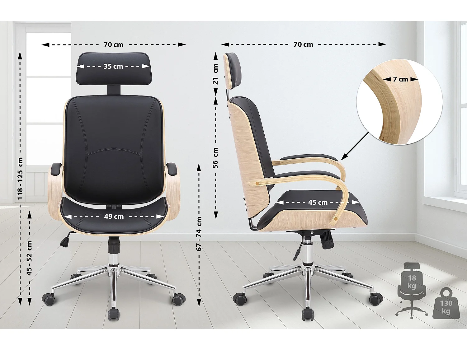 Chaise de bureau - Similicuir & Métal - Nature / Noir - Dayton