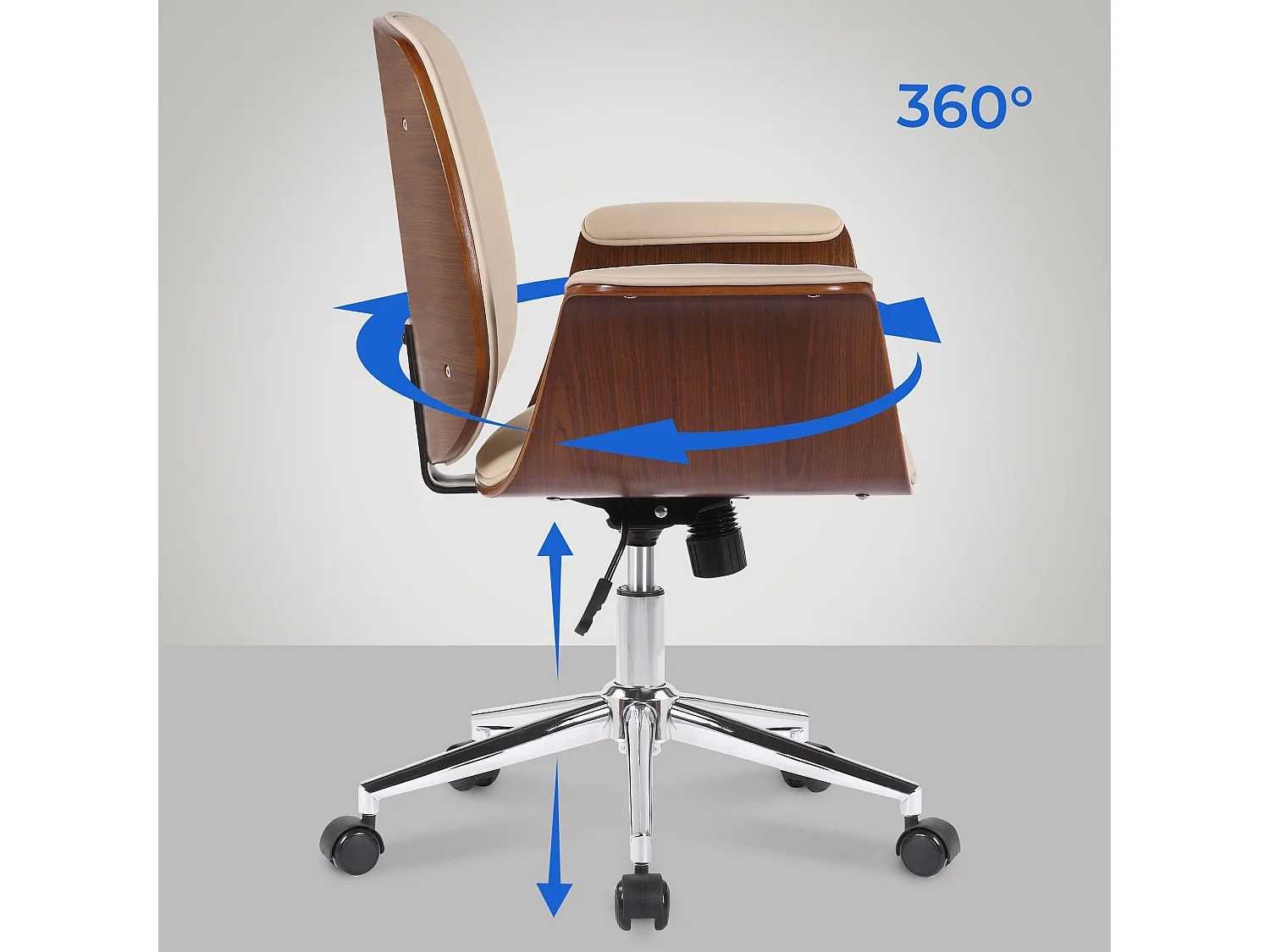 Chaise de bureau - Bois & Métal - Noyer / Crème - Kemberg