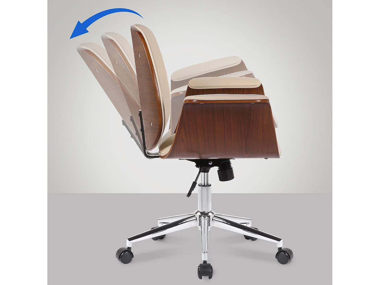 Chaise de bureau - Bois & Métal - Noyer / Crème - Kemberg