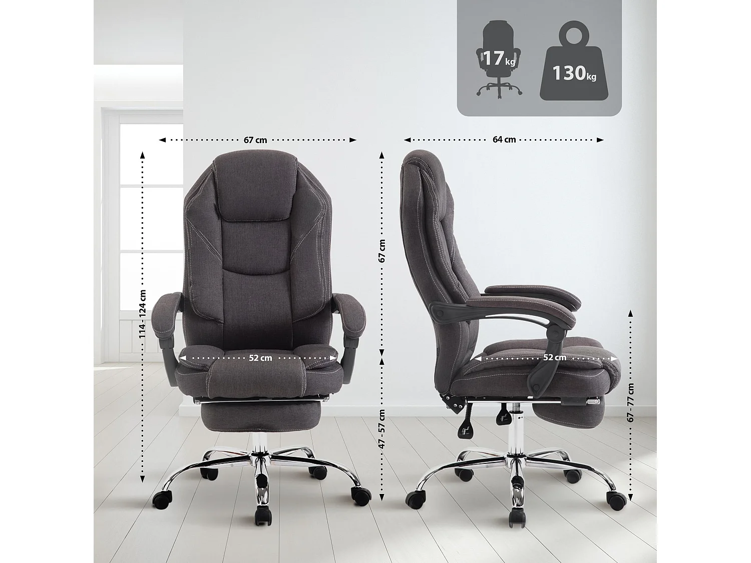 Chaise de bureau - Tissu - Gris foncé - Castle