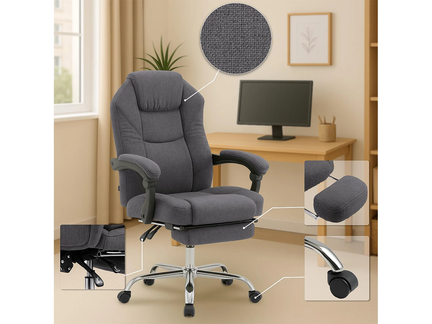 Chaise de bureau - Tissu - Gris foncé - Castle