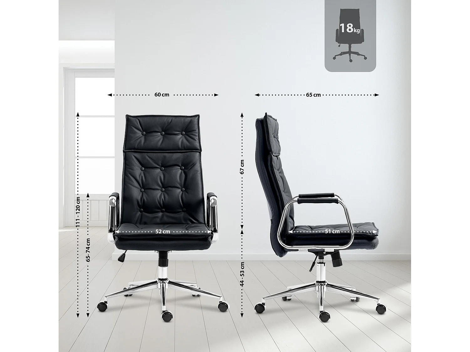 Chaise de bureau - Véritable cuir - Noir - Sotira