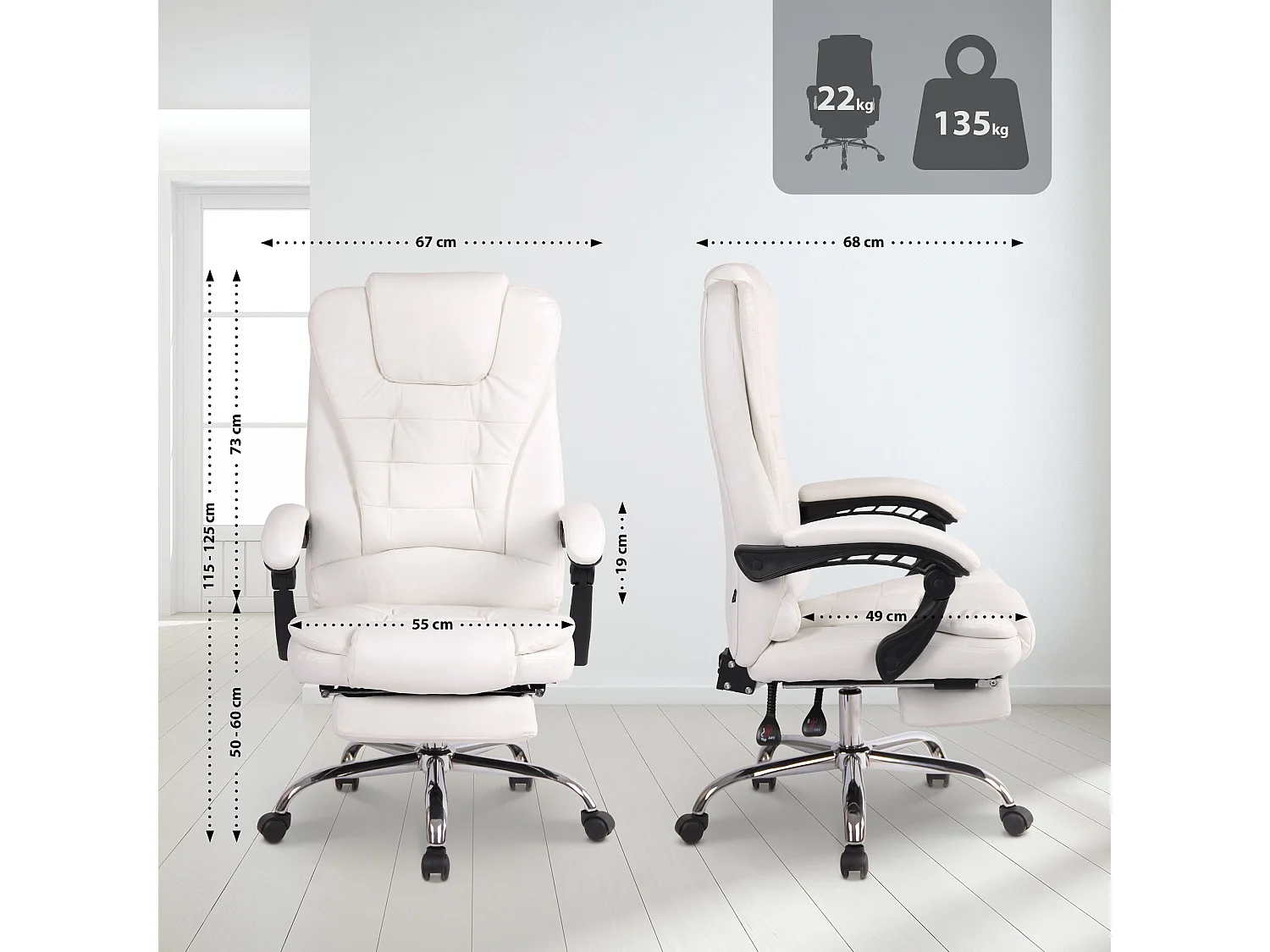 Bureaustoel - Kunstleer - wit - Oxygen