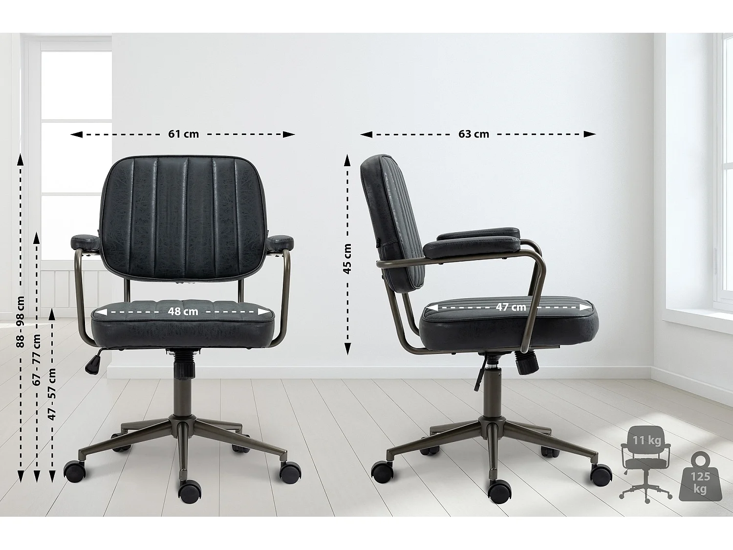 Chaise de bureau - Similicuir - Noir antique - Natrona