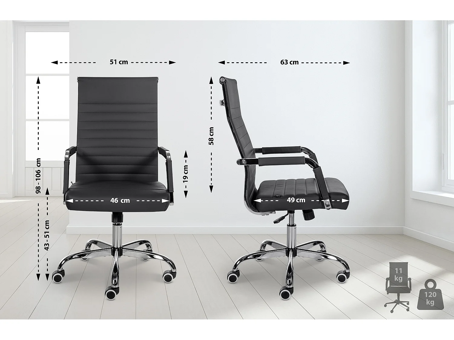 Bureaustoel - Kunstleer & Metaal in chroomoptiek - zwart - Amadora