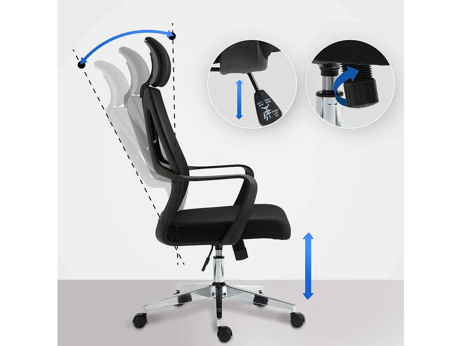 Chaise de bureau - Tissu - Noir - Kanab