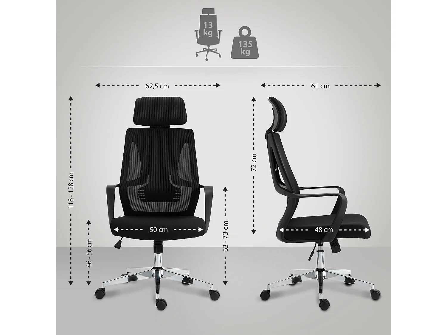 Chaise de bureau - Tissu - Noir - Kanab