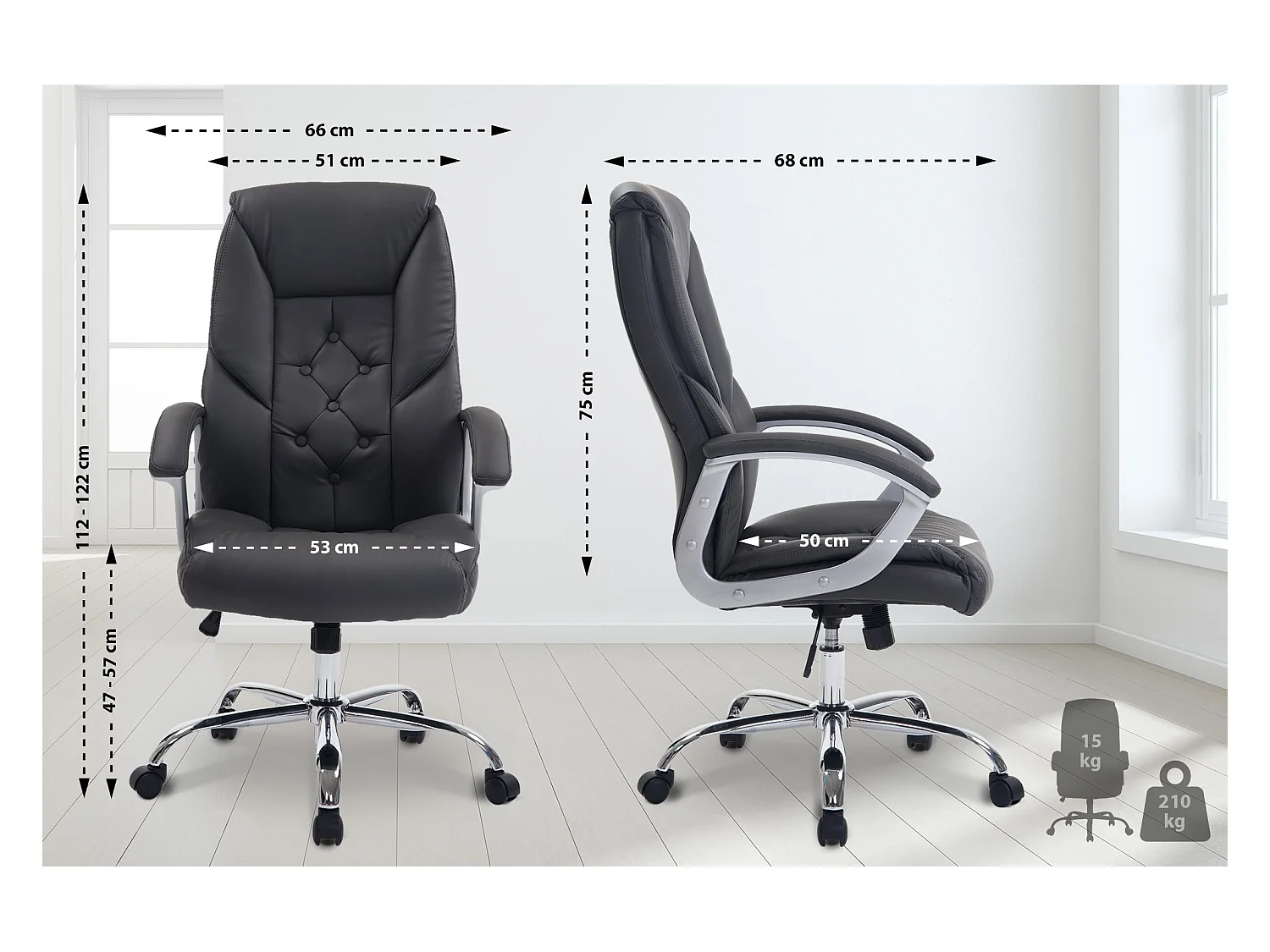 Chaise de bureau - Similicuir & Métal chromé - Gris - XXL Rodeo