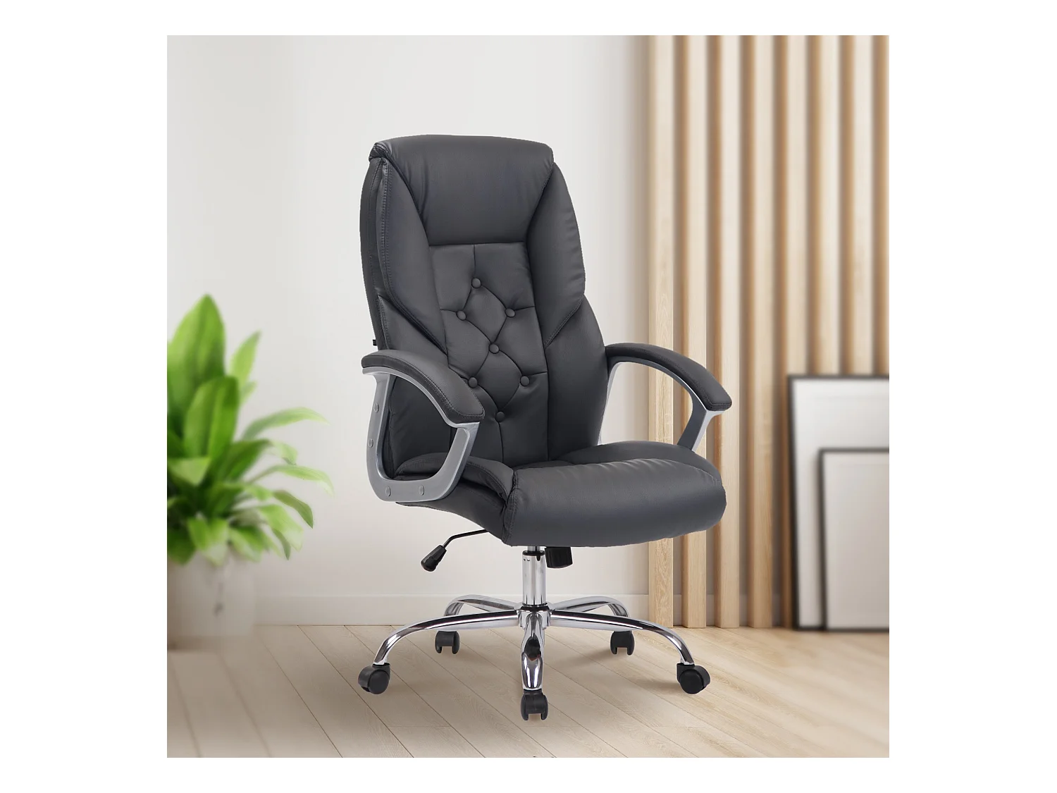 Chaise de bureau - Similicuir & Métal chromé - Gris - XXL Rodeo