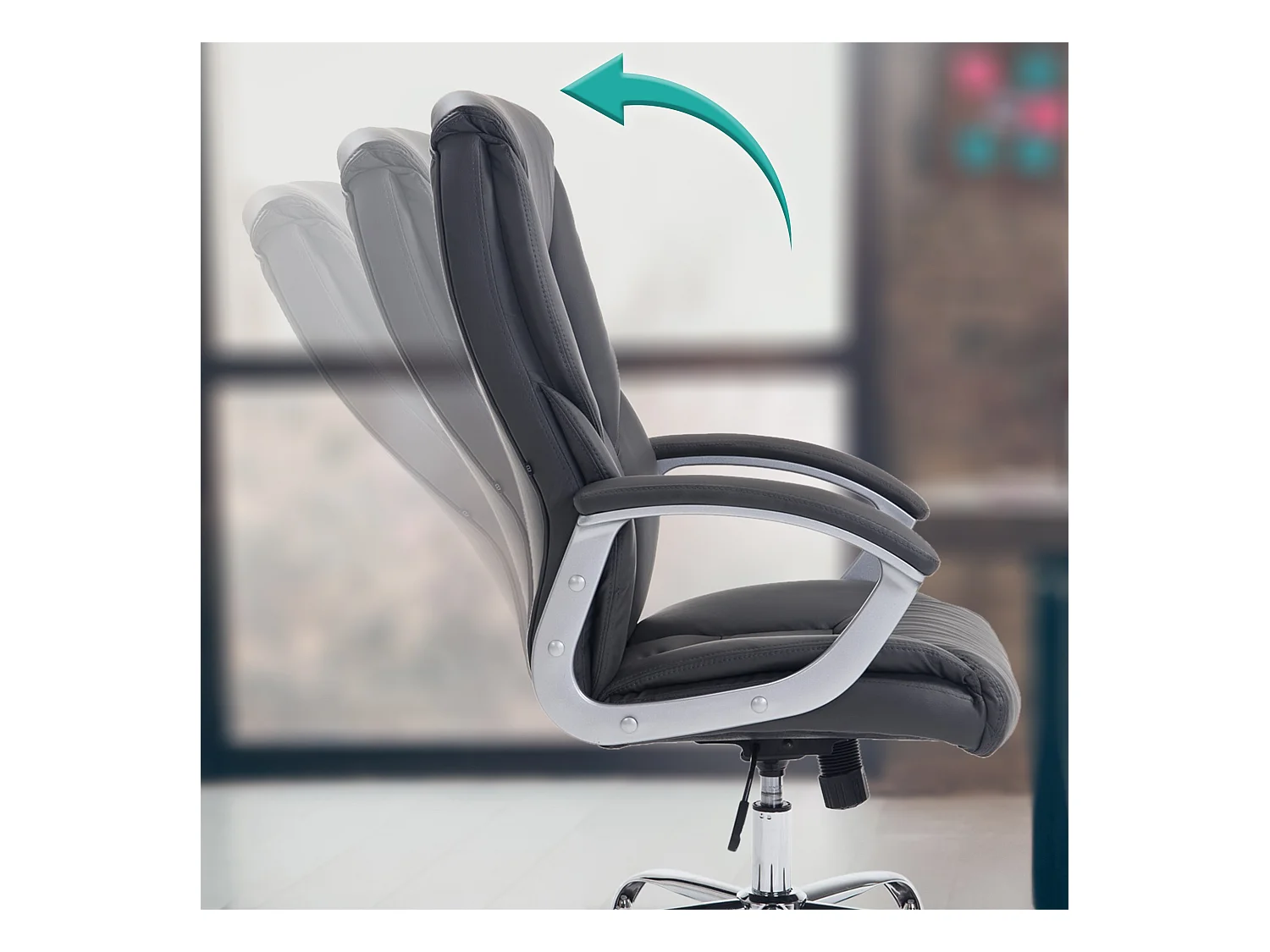 Chaise de bureau - Similicuir & Métal chromé - Gris - XXL Rodeo