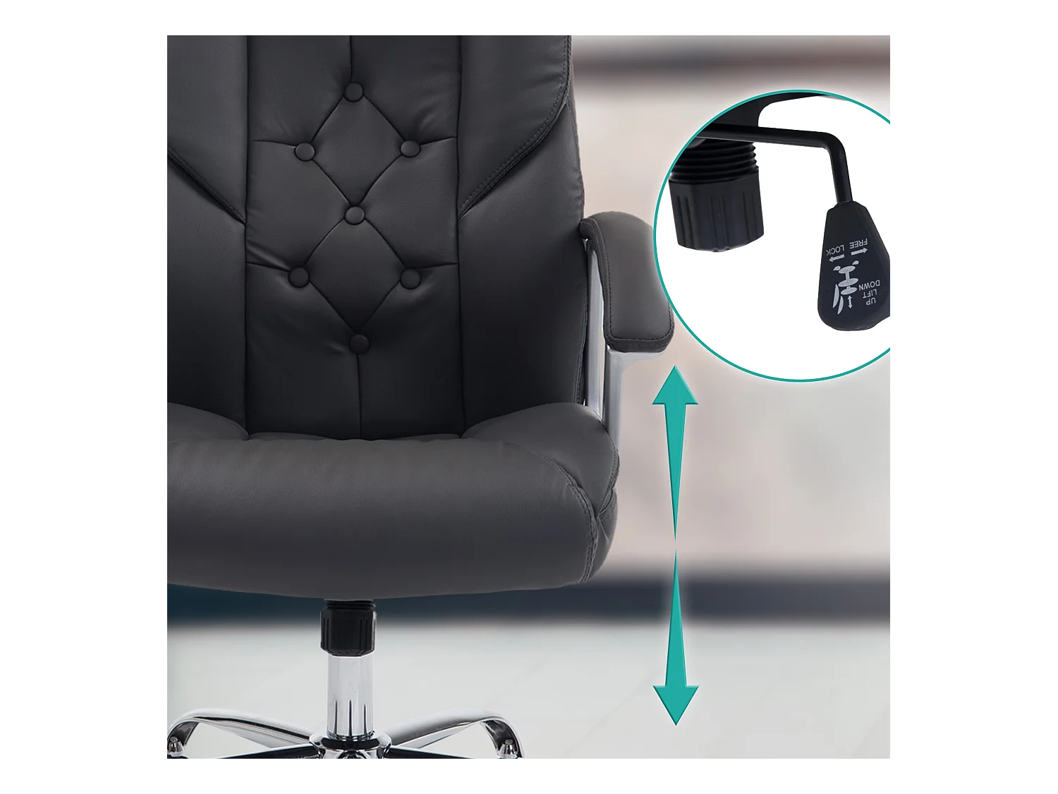 Chaise de bureau - Similicuir & Métal chromé - Gris - XXL Rodeo
