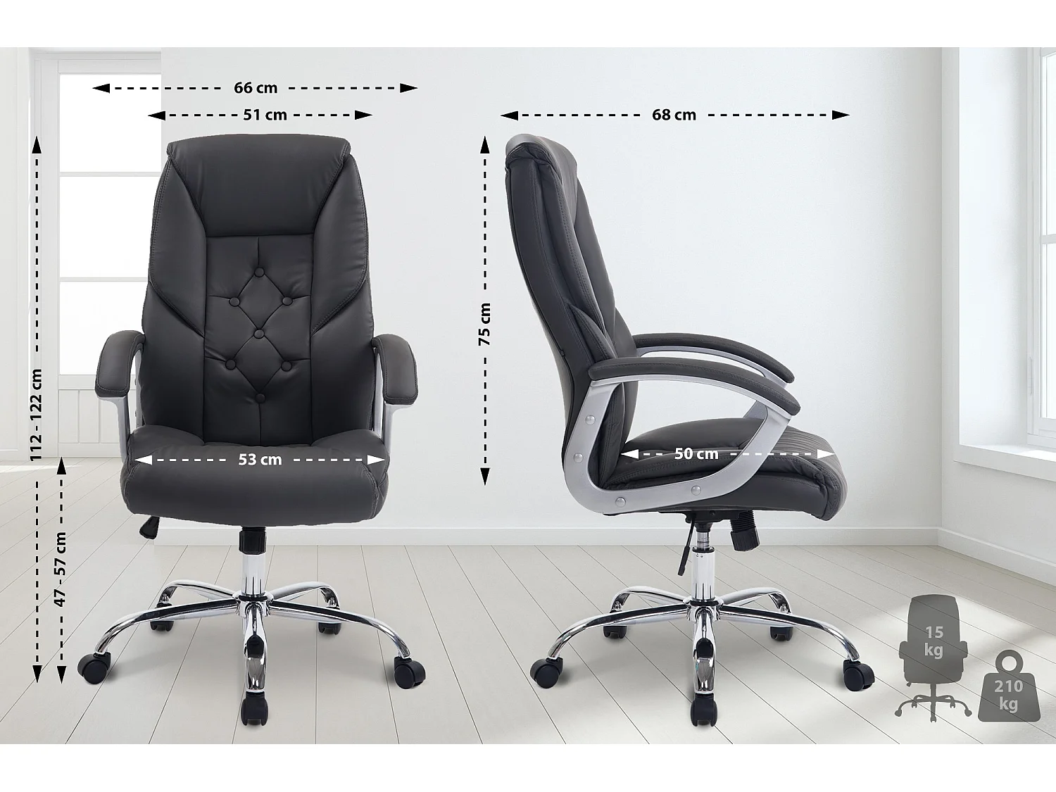 Chaise de bureau - Similicuir & Métal chromé - Gris - XXL Rodeo