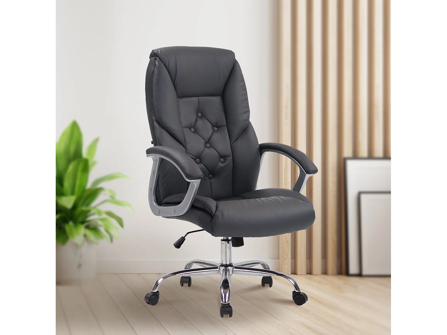Chaise de bureau - Similicuir & Métal chromé - Gris - XXL Rodeo