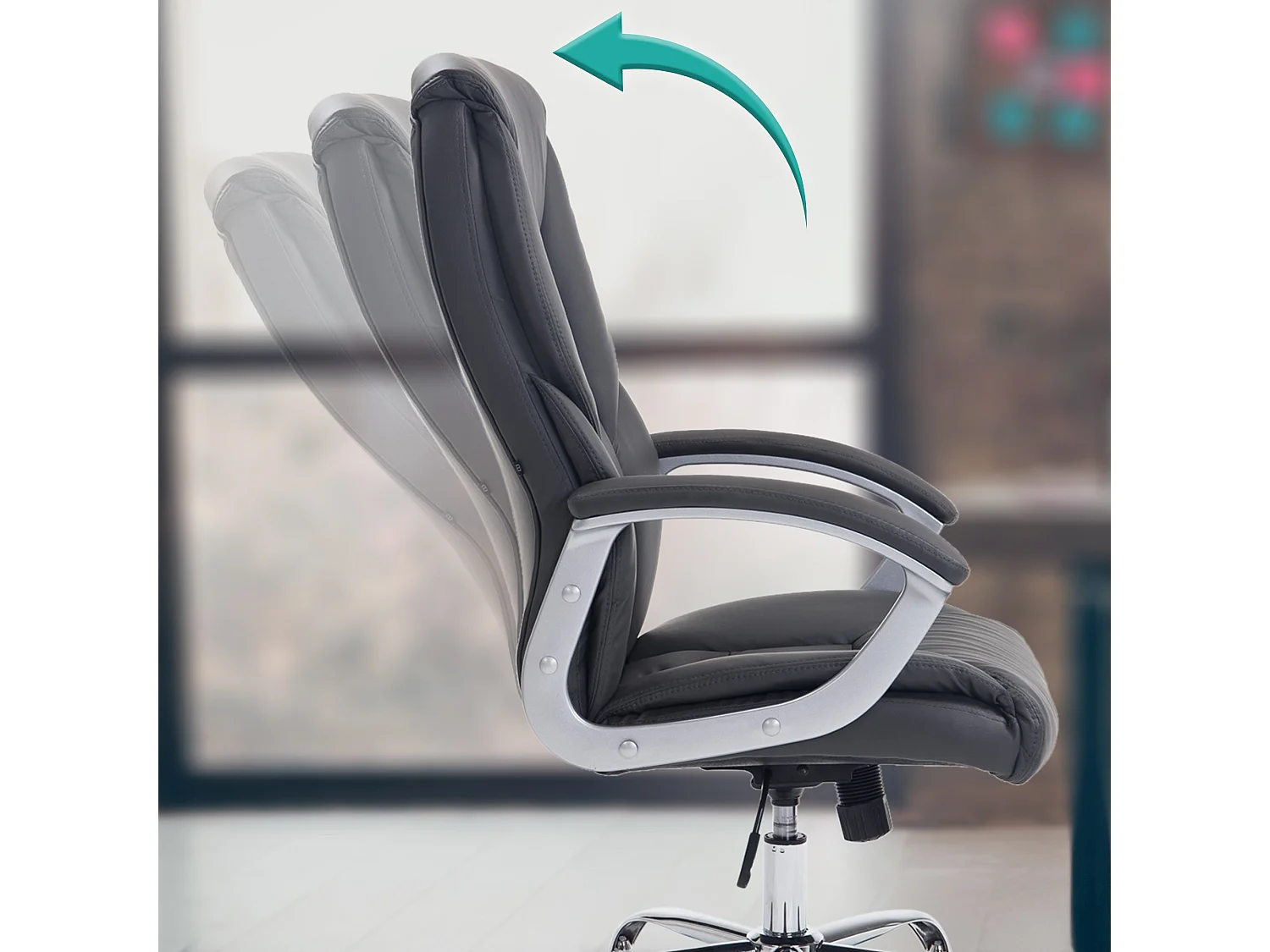 Chaise de bureau - Similicuir & Métal chromé - Gris - XXL Rodeo