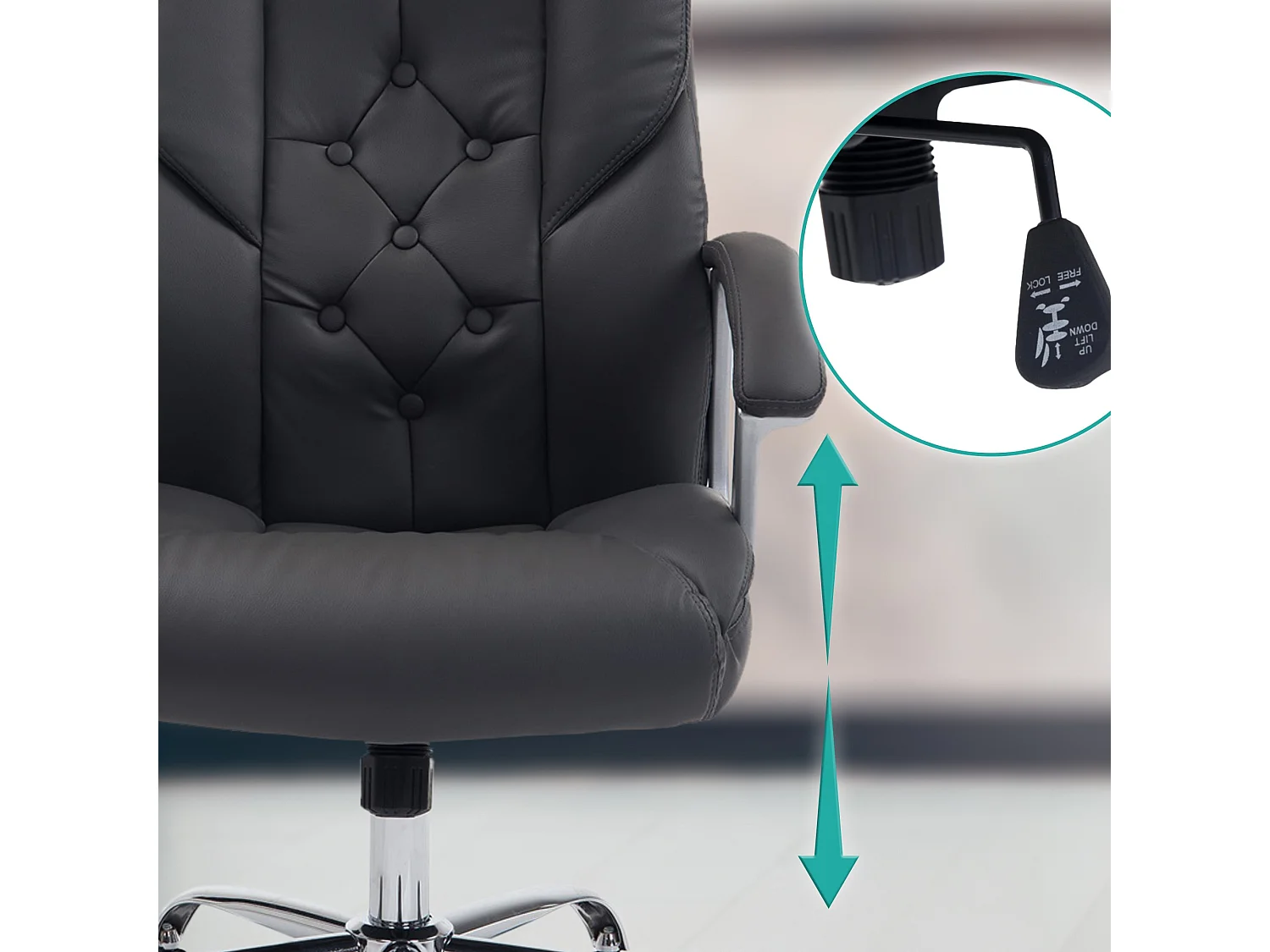 Chaise de bureau - Similicuir & Métal chromé - Gris - XXL Rodeo