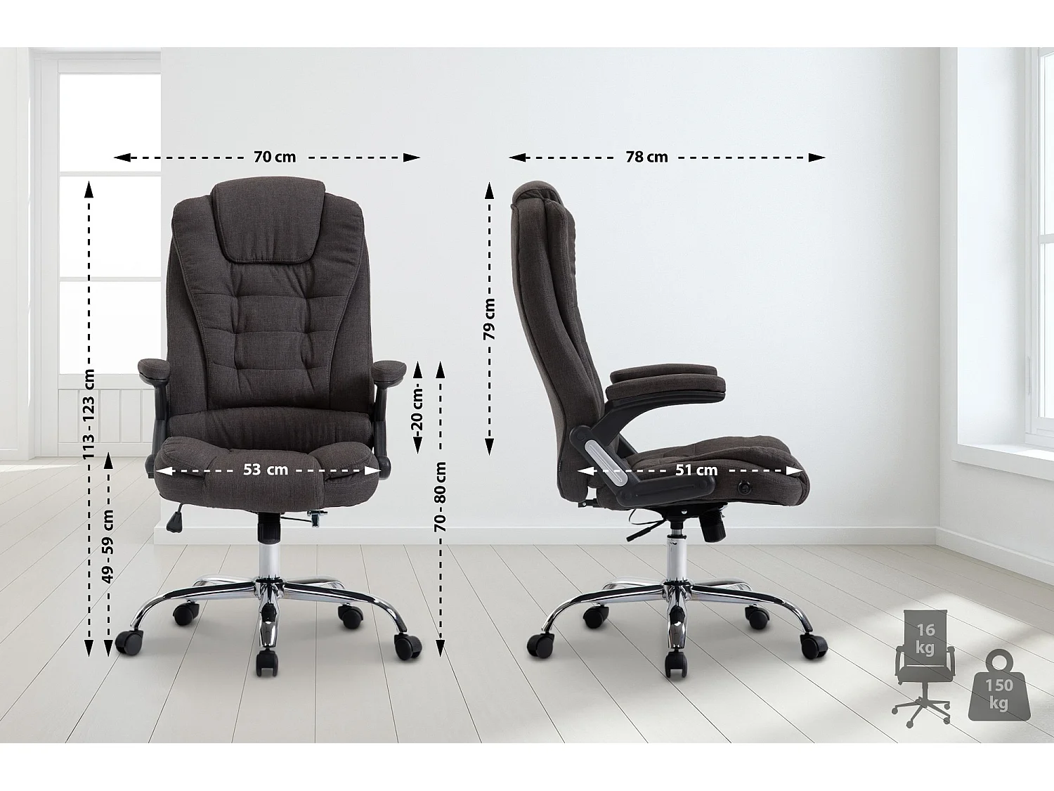 Chaise de bureau - Tissu & Nature - Gris foncé - Thor