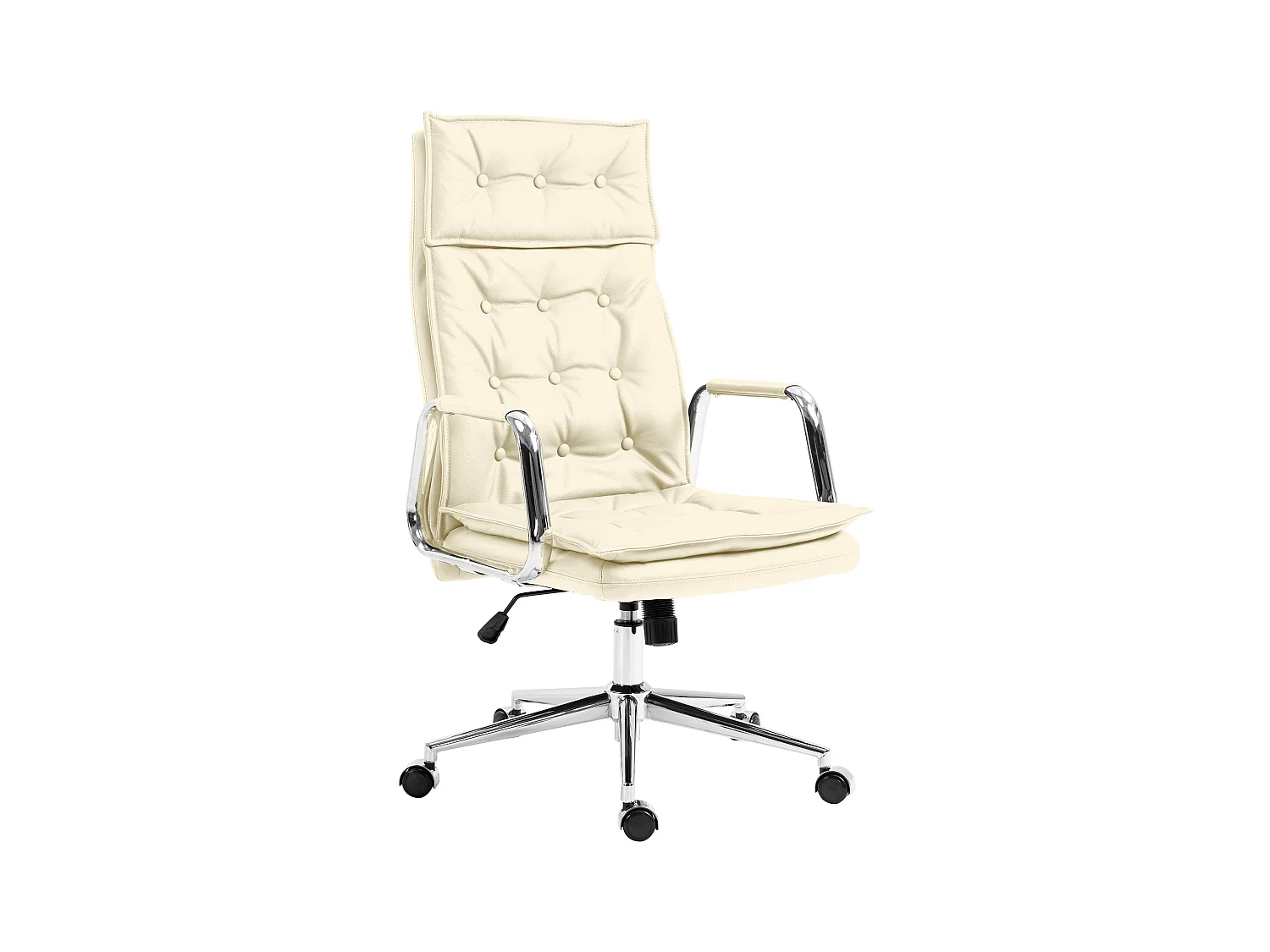 Chaise de bureau - Véritable cuir & Métal chromé - Crème - Sotira